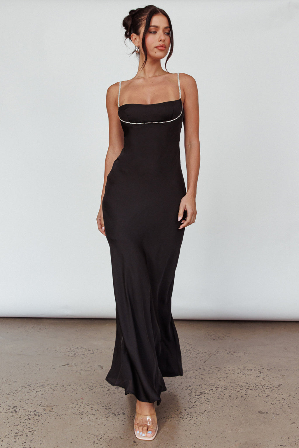 Linka Diamante Strap Maxi Dress Black by Selfie Leslie Australia