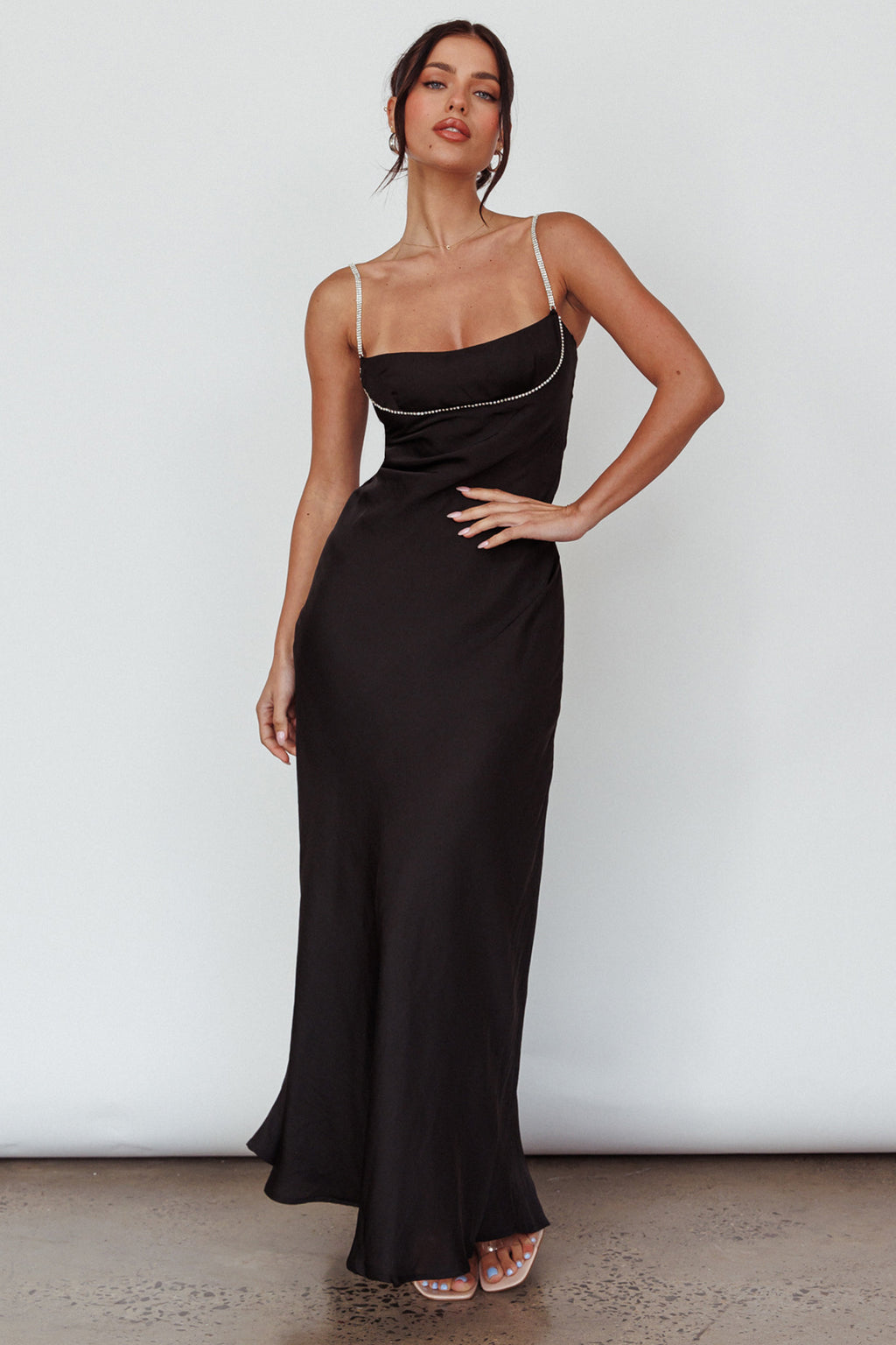 Linka Diamante Strap Maxi Dress Black by Selfie Leslie Australia