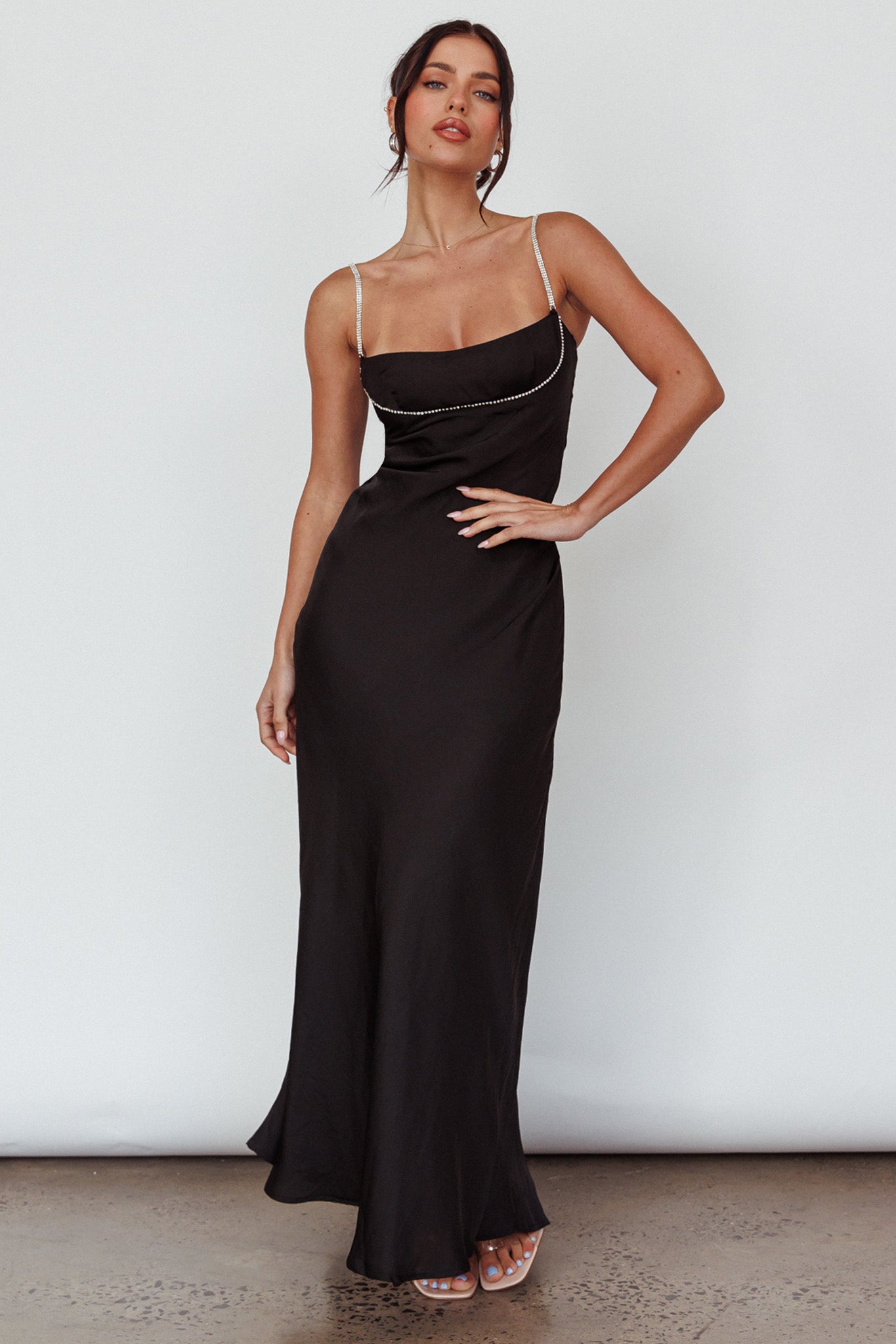 Linka Diamante Strap Maxi Dress Black by Selfie Leslie Australia