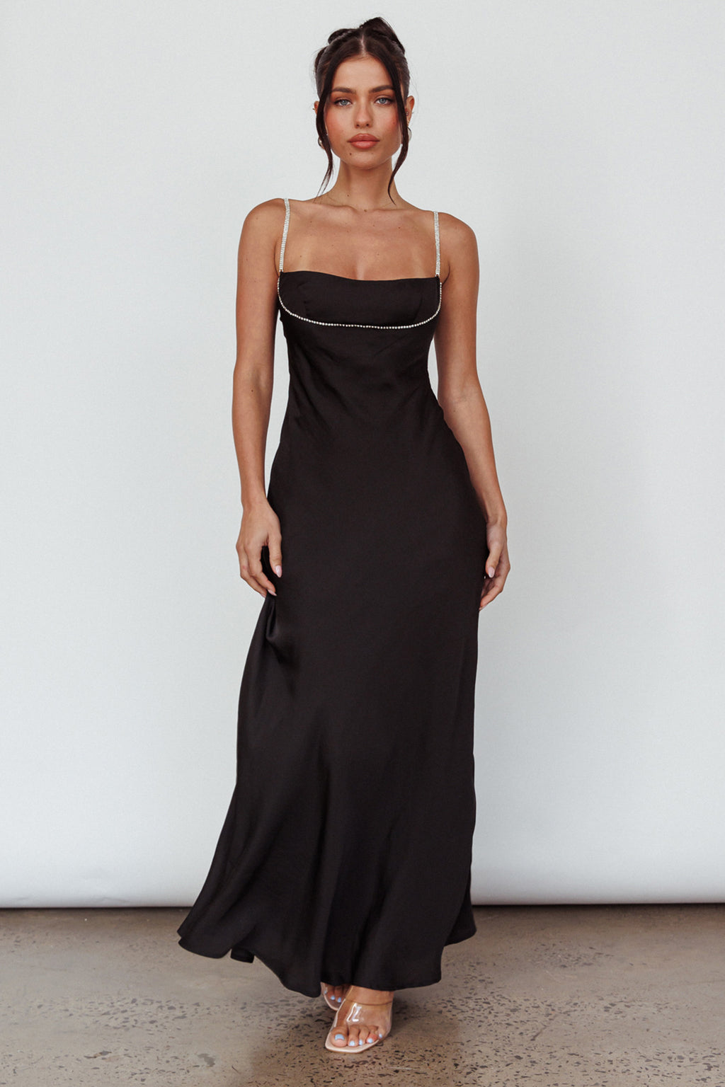 Linka Diamante Strap Maxi Dress Black by Selfie Leslie Australia