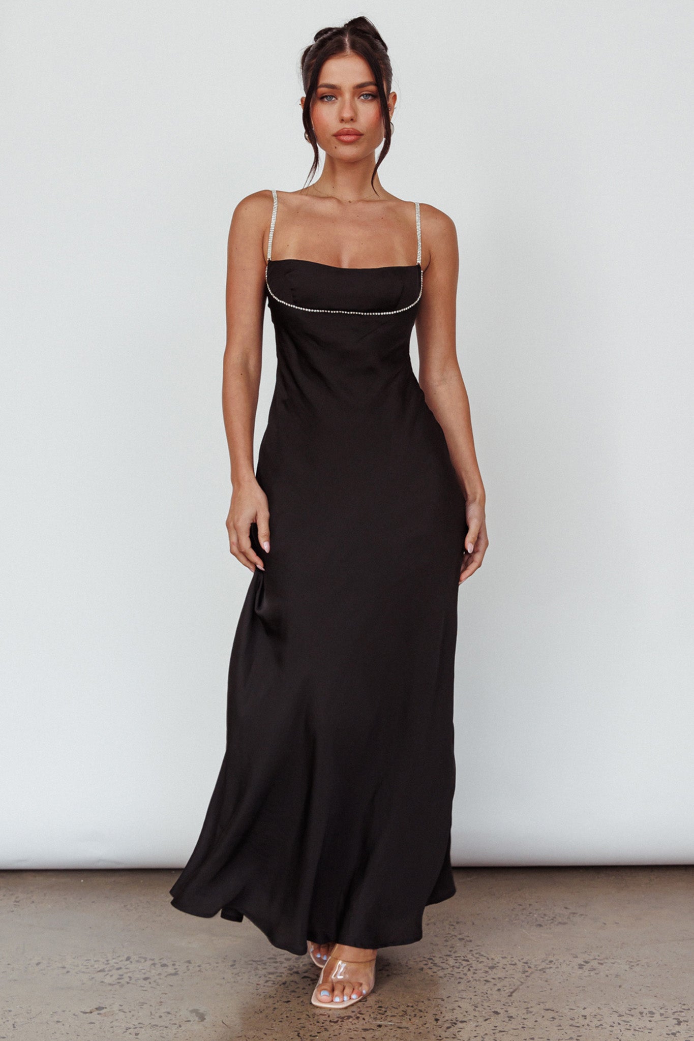 Linka Diamante Strap Maxi Dress Black by Selfie Leslie Australia