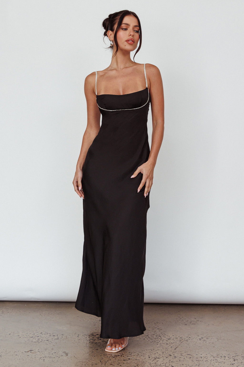 Linka Diamante Strap Maxi Dress Black by Selfie Leslie Australia