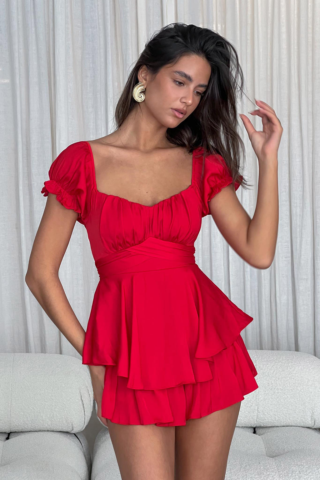 Linka Off-Shoulder Tie Back Romper Red by Selfie Leslie Australia