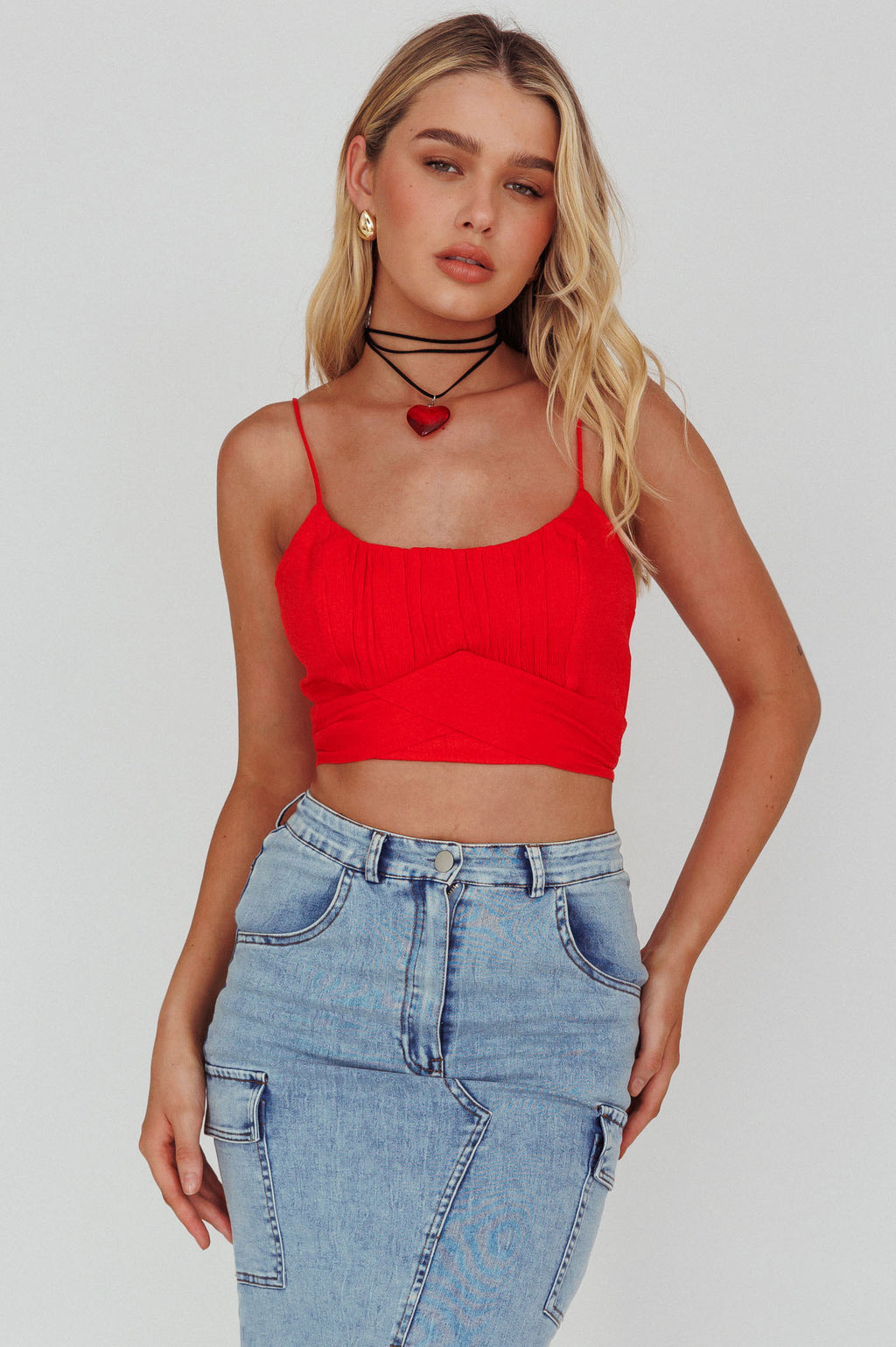 Linka Cami Strap Crop Top Red by Selfie Leslie Australia
