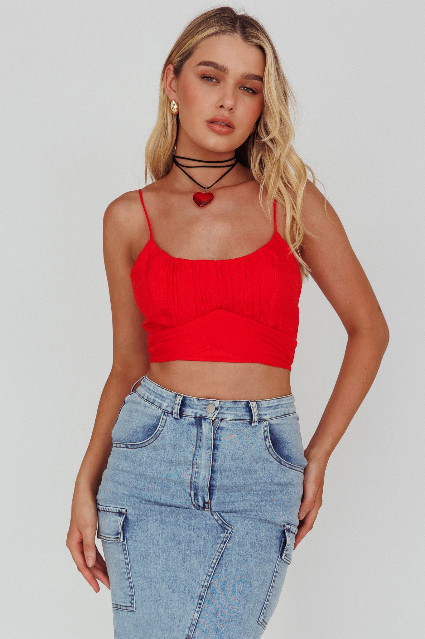 Linka Cami Strap Crop Top Red by Selfie Leslie Australia