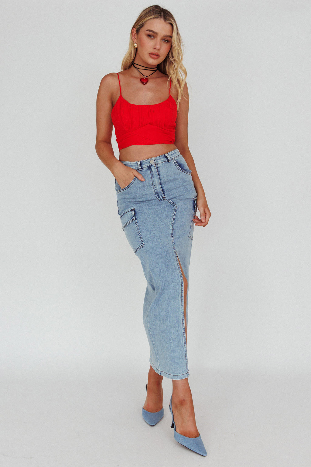 Linka Cami Strap Crop Top Red by Selfie Leslie Australia