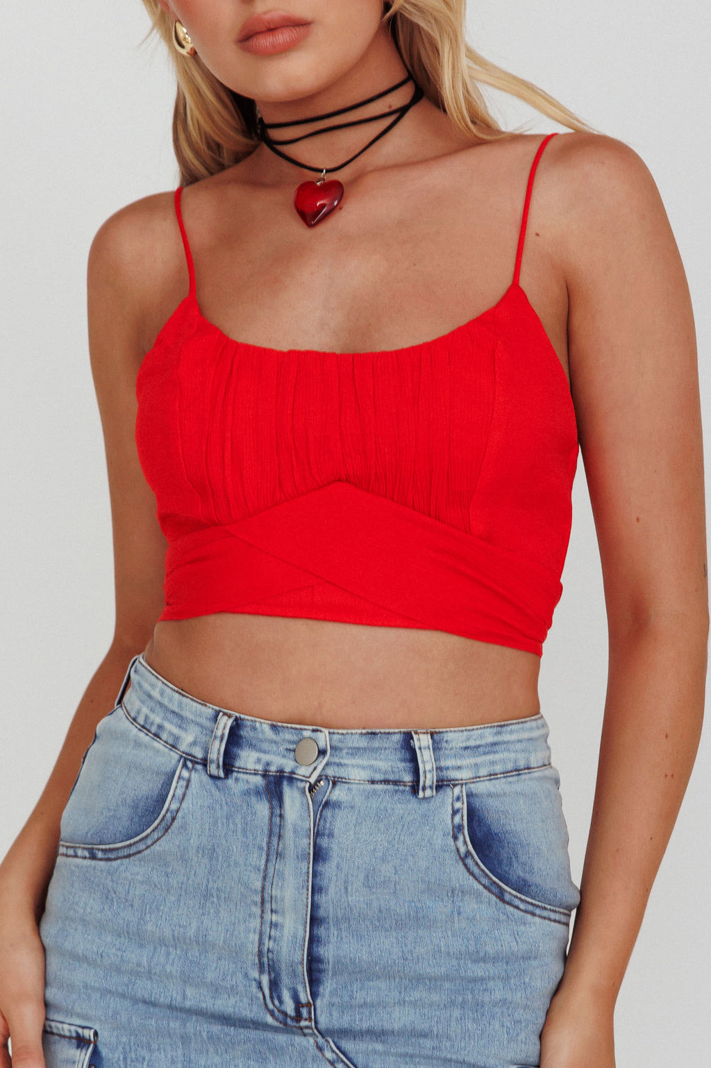 Linka Cami Strap Crop Top Red by Selfie Leslie Australia