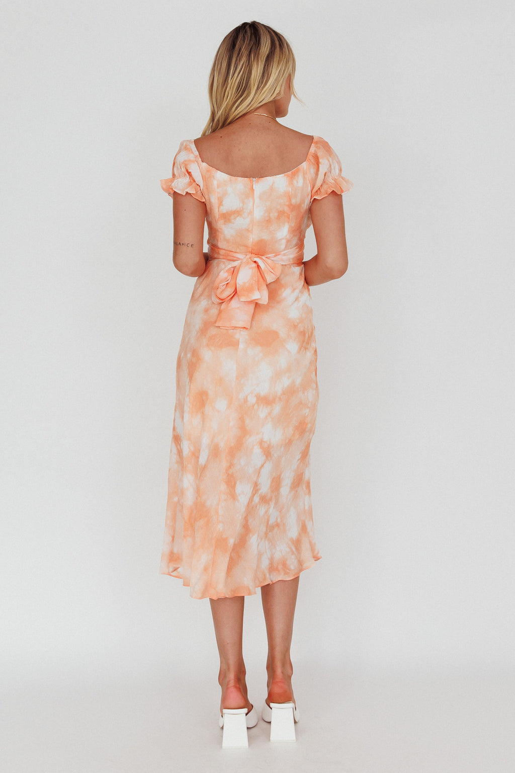 Linka Puff Sleeve Midi Dress Tie-Dye Orange by Selfie Leslie Australia