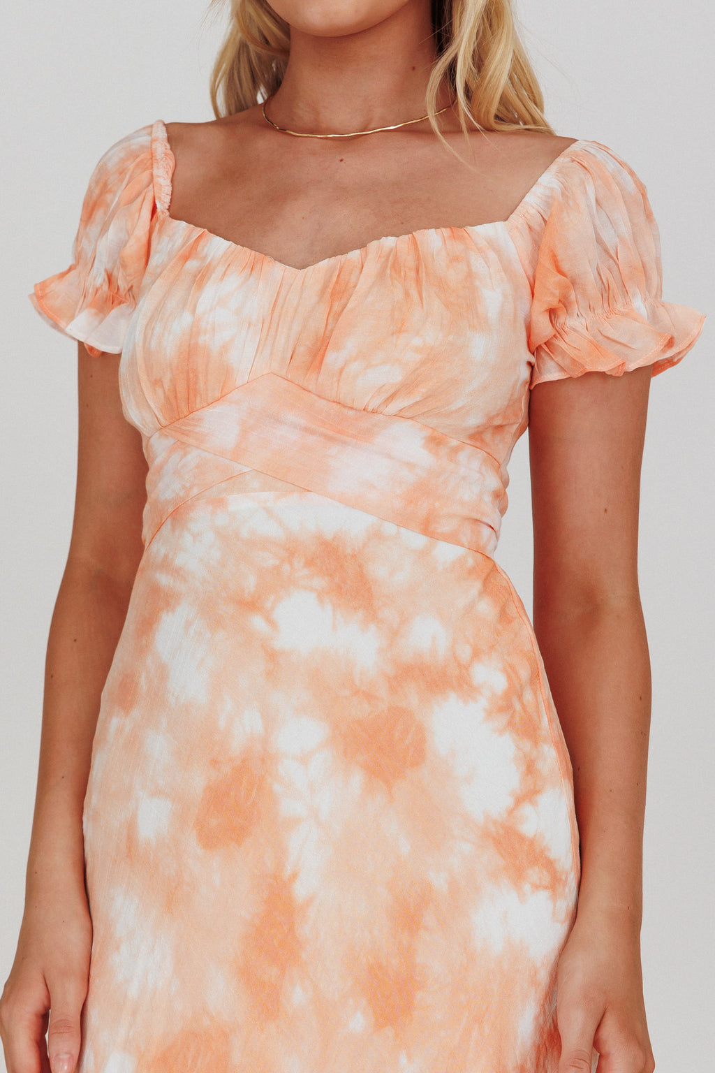 Linka Puff Sleeve Midi Dress Tie-Dye Orange by Selfie Leslie Australia