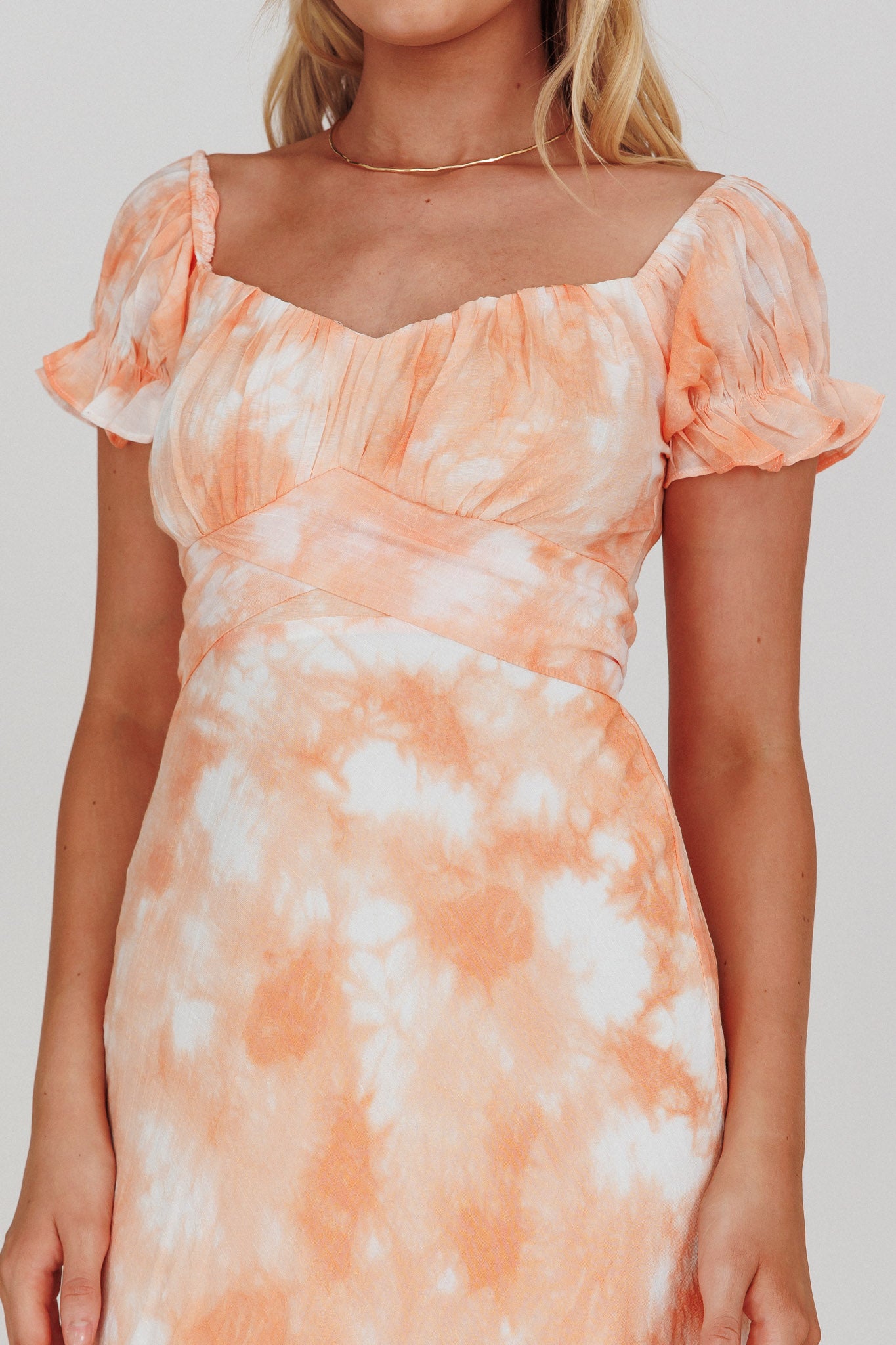 Linka Puff Sleeve Midi Dress Tie-Dye Orange by Selfie Leslie Australia