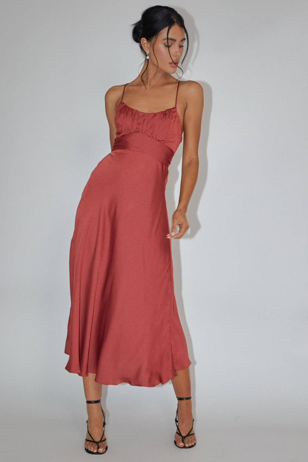 Linka Cami Strap Midi Dress Chocolate by Selfie Leslie Australia