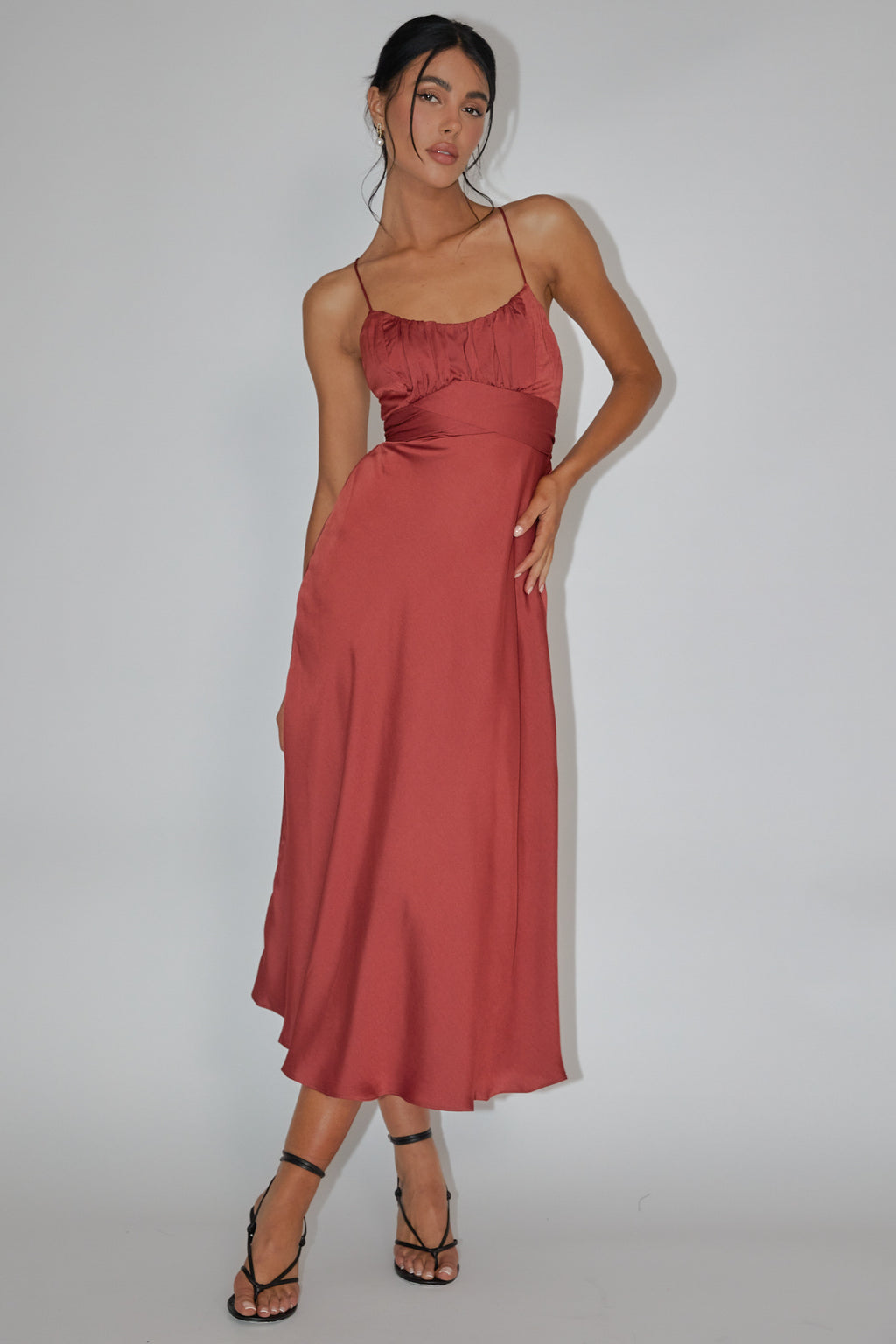 Linka Cami Strap Midi Dress Chocolate by Selfie Leslie Australia