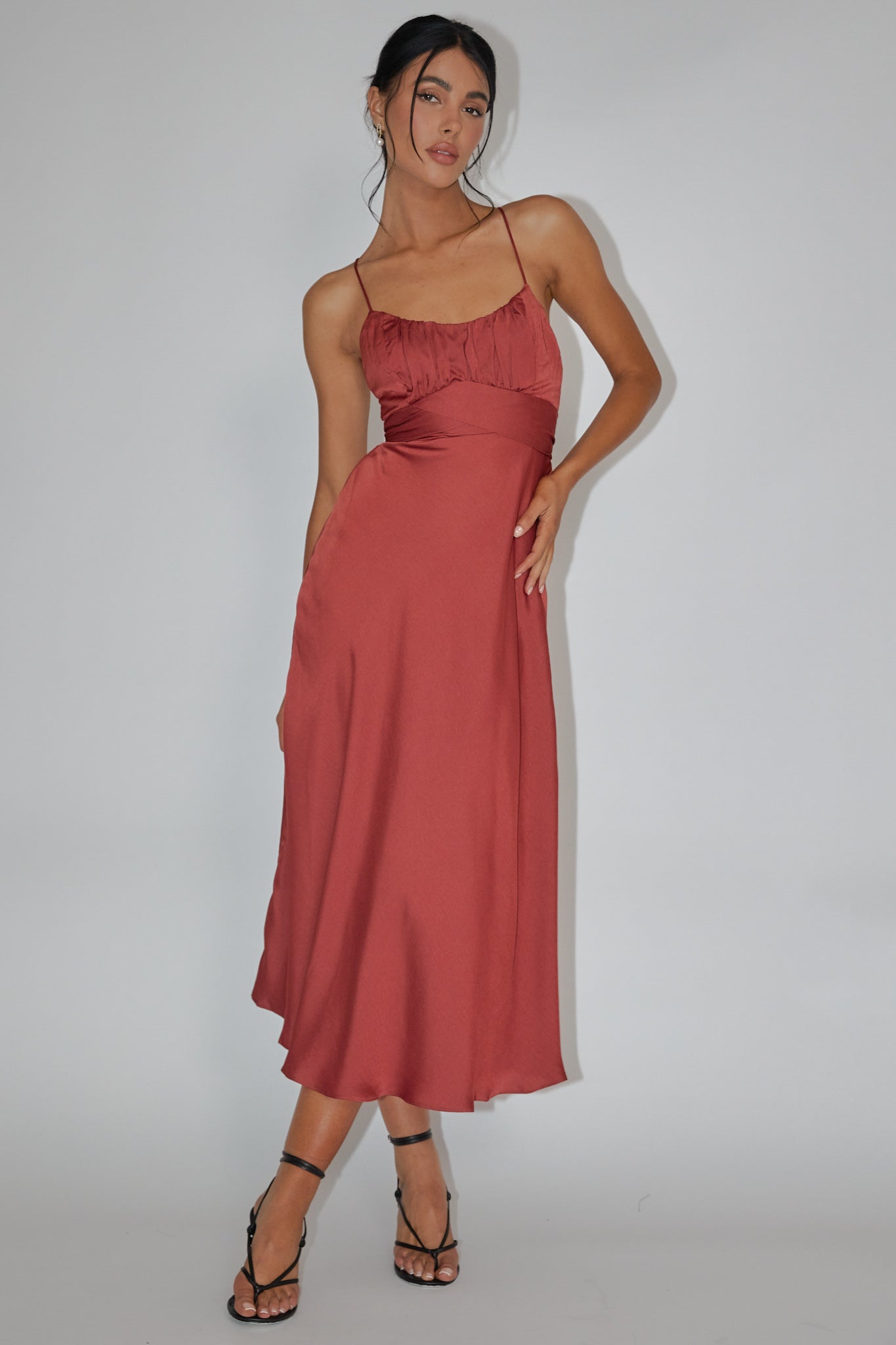 Linka Cami Strap Midi Dress Chocolate by Selfie Leslie Australia