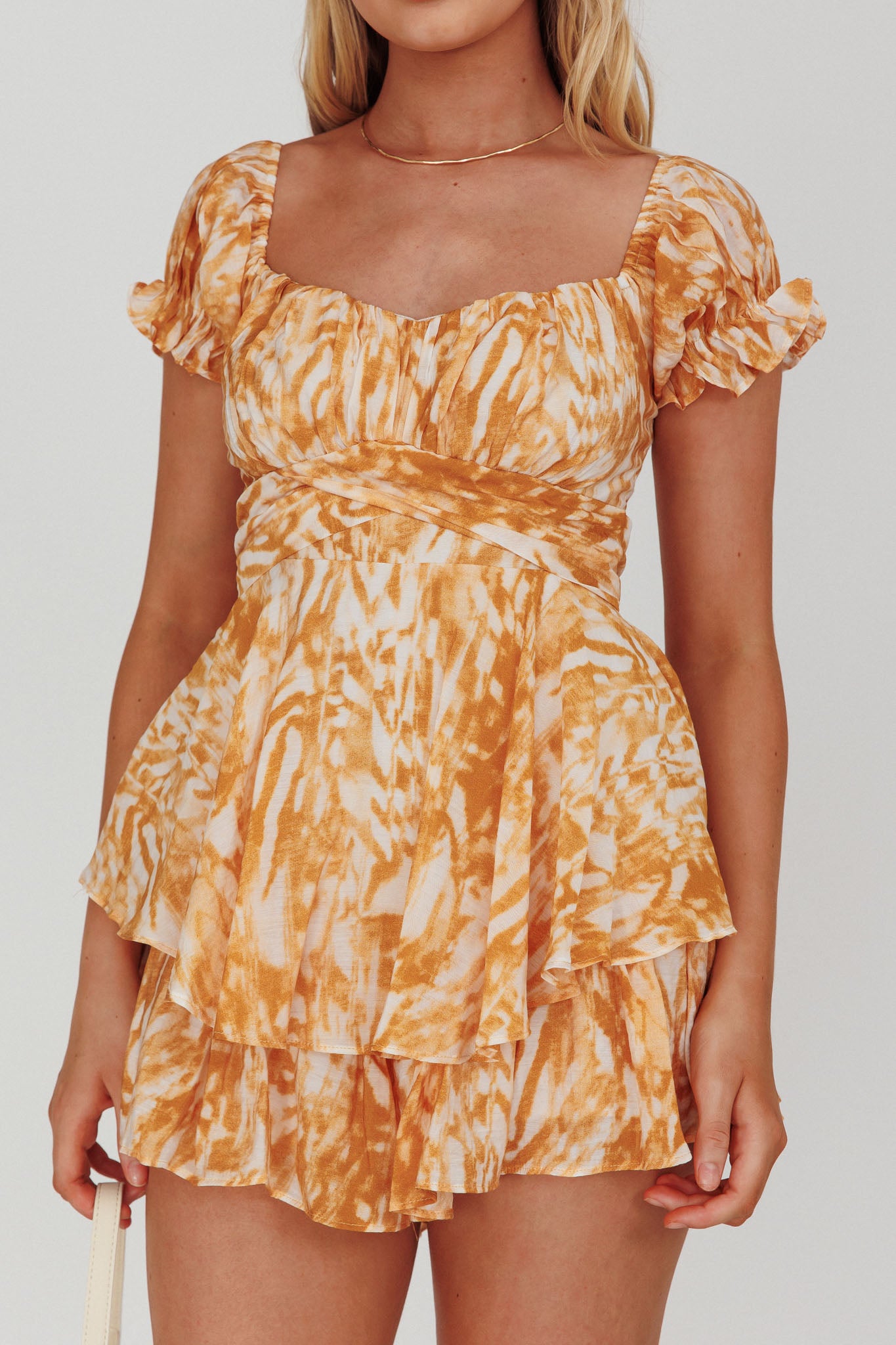 Linka Off-Shoulder Tie-Back Romper Print Orange by Selfie Leslie Australia