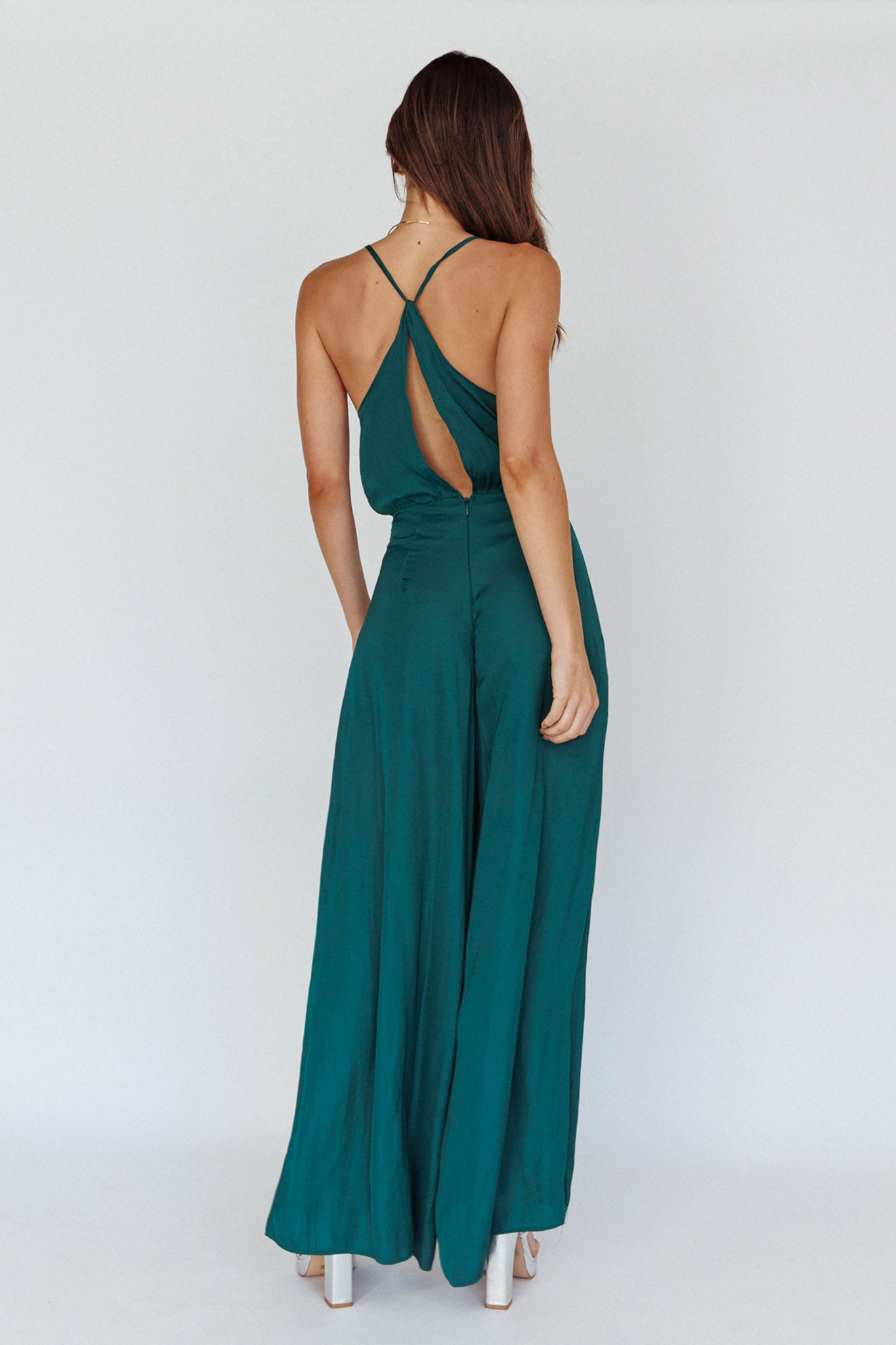 Jaclyn Wide-Leg Cowl Neck Jumpsuit Forest Green by Selfie Leslie Australia