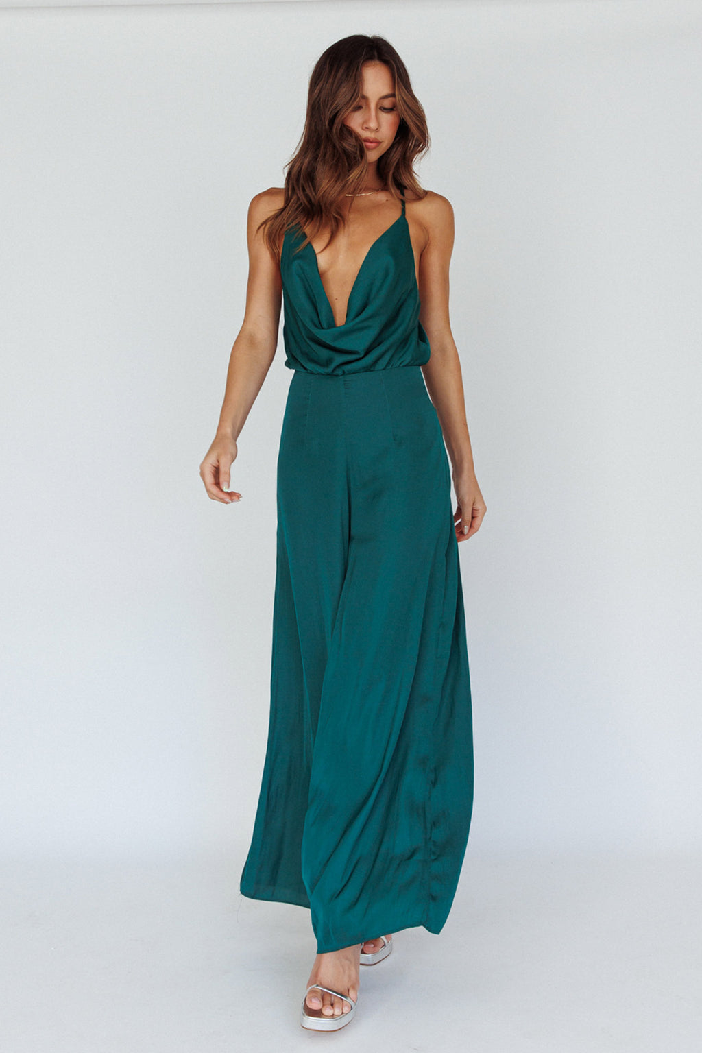Jaclyn Wide-Leg Cowl Neck Jumpsuit Forest Green by Selfie Leslie Australia