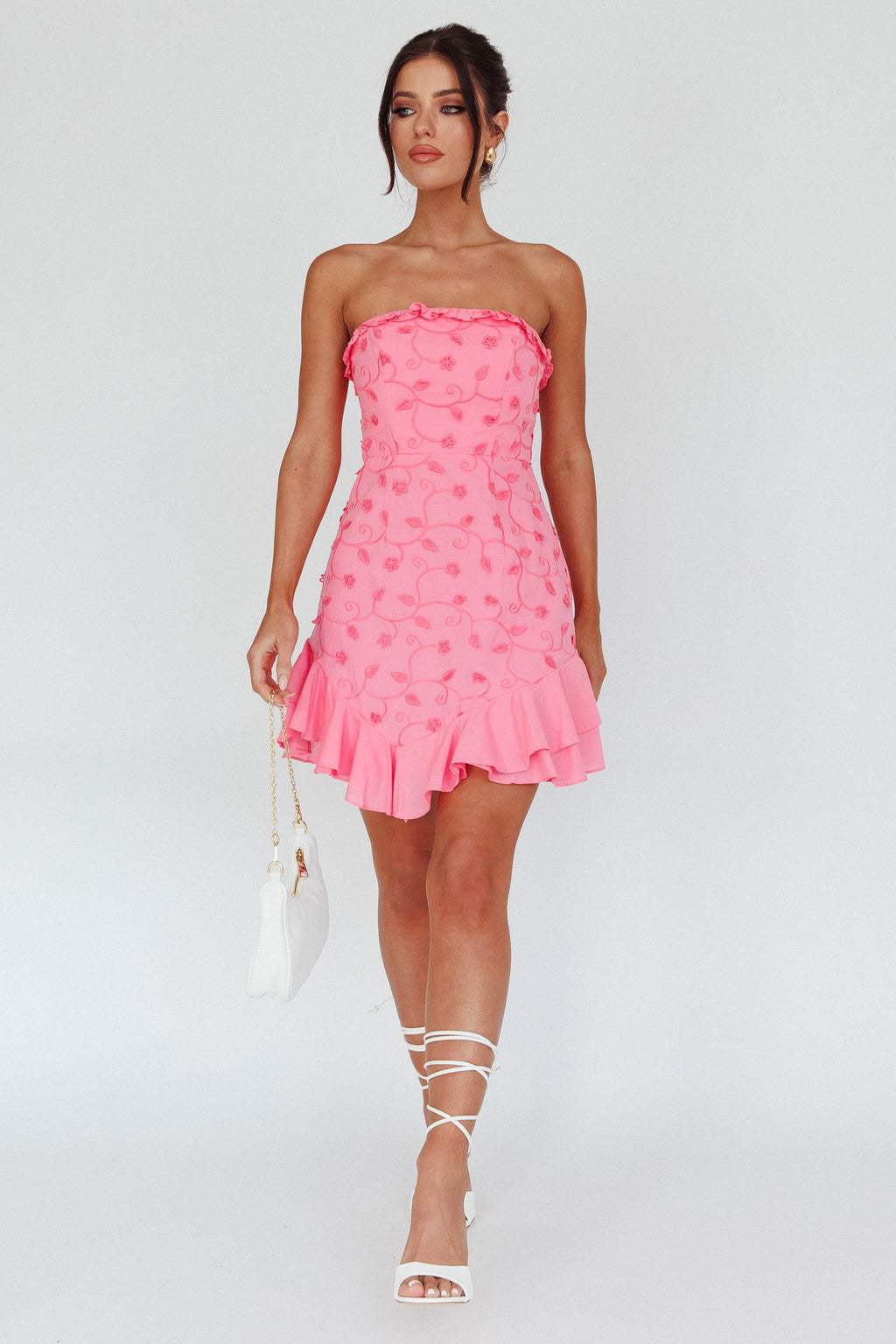 Cece Embroidered Bandeau Dress Hot Pink by Selfie Leslie Australia