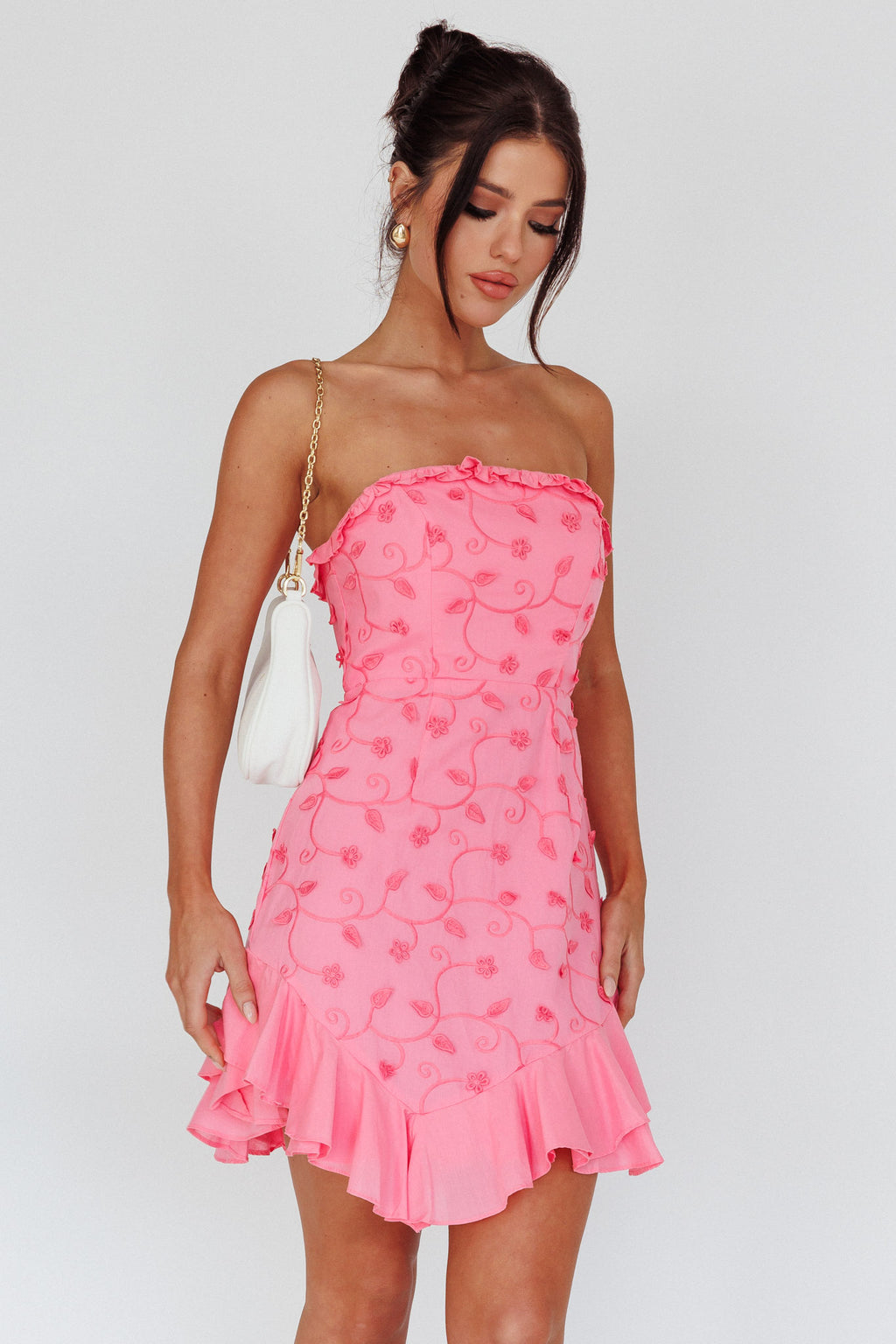 Cece Embroidered Bandeau Dress Hot Pink by Selfie Leslie Australia