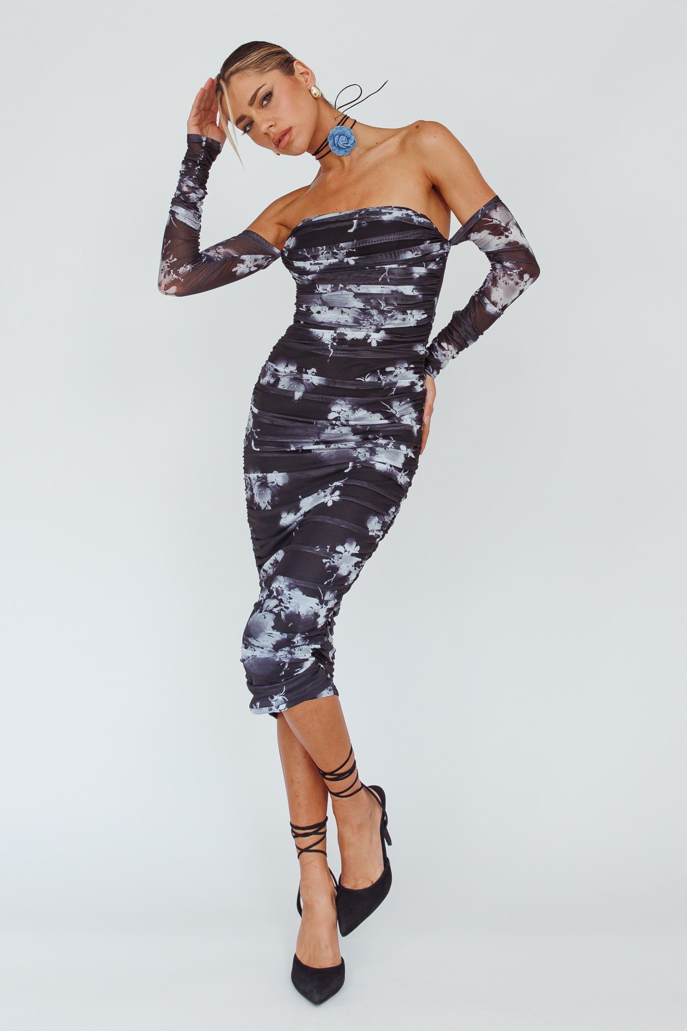 Cece Off-Shoulder Midi Dress Floral Black by Selfie Leslie Australia