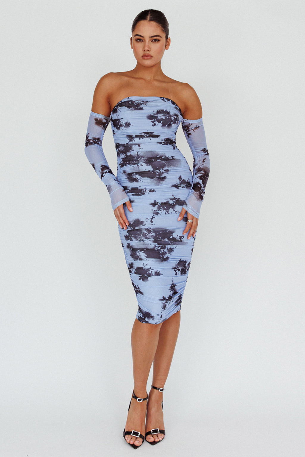 Cece Off-Shoulder Midi Dress Floral Blue by Selfie Leslie Australia