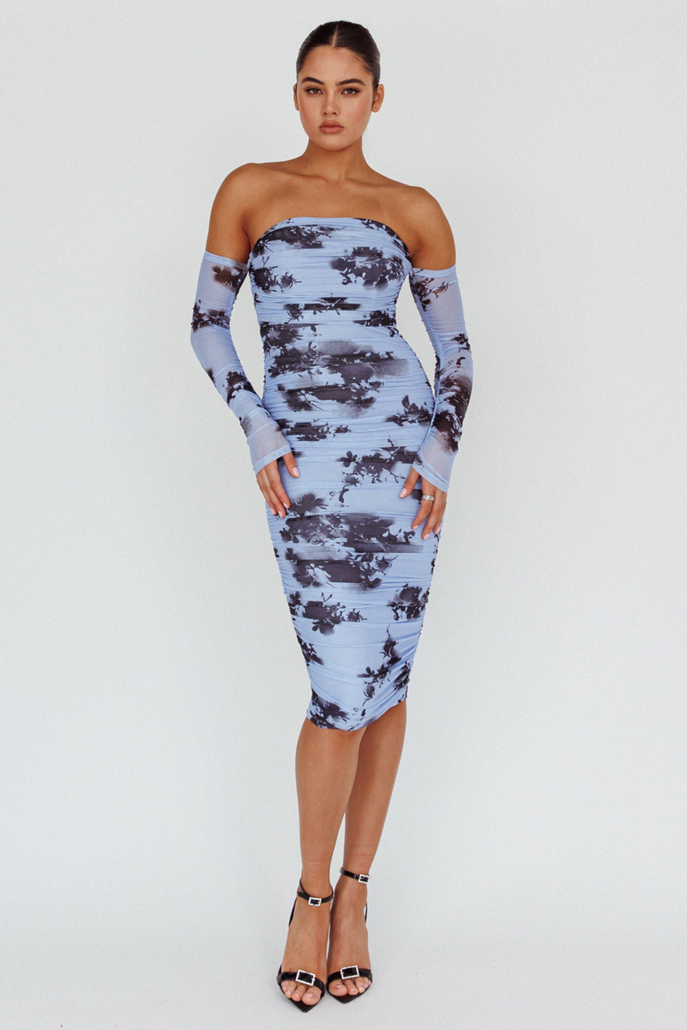 Cece Off-Shoulder Midi Dress Floral Blue by Selfie Leslie Australia