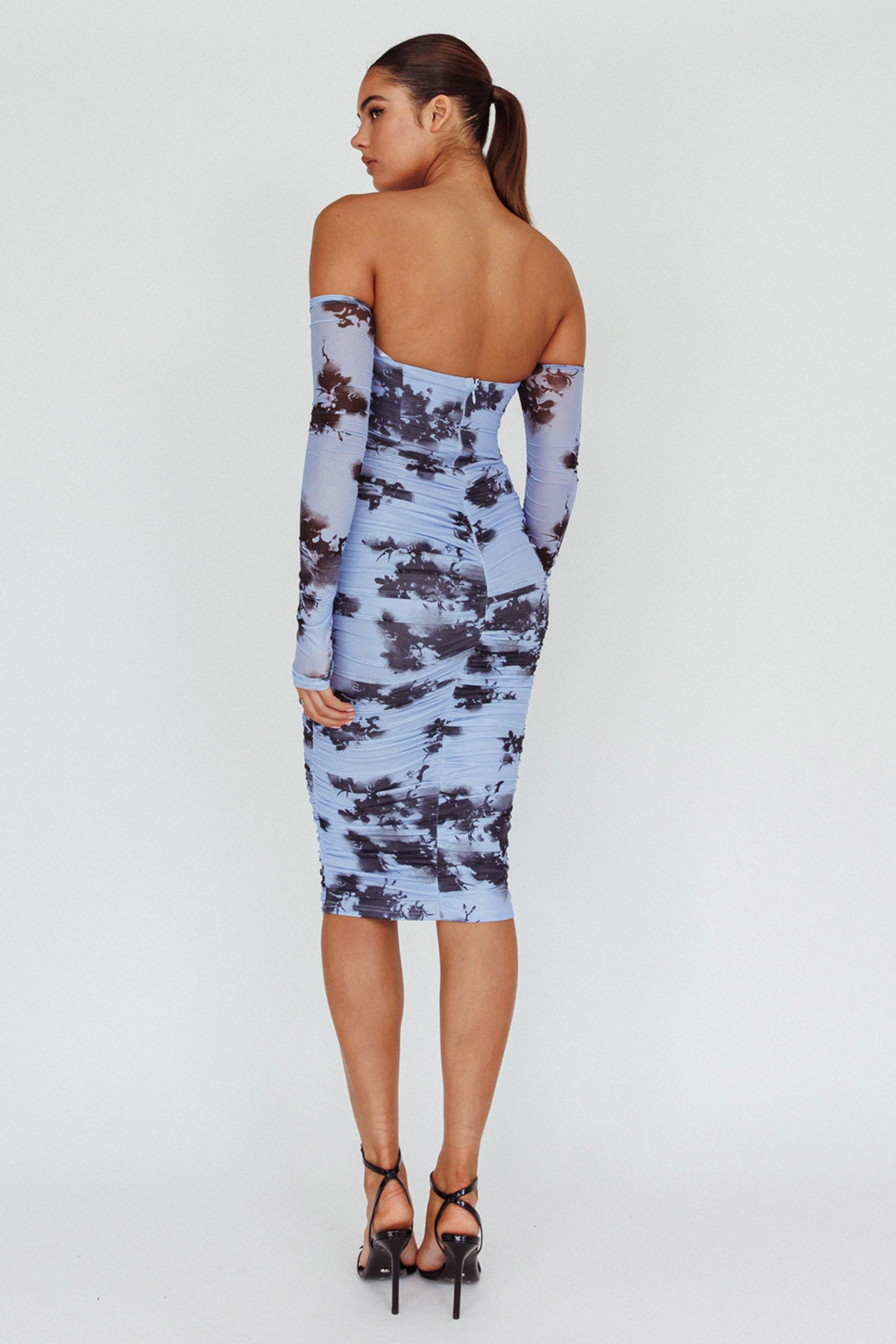 Cece Off-Shoulder Midi Dress Floral Blue by Selfie Leslie Australia