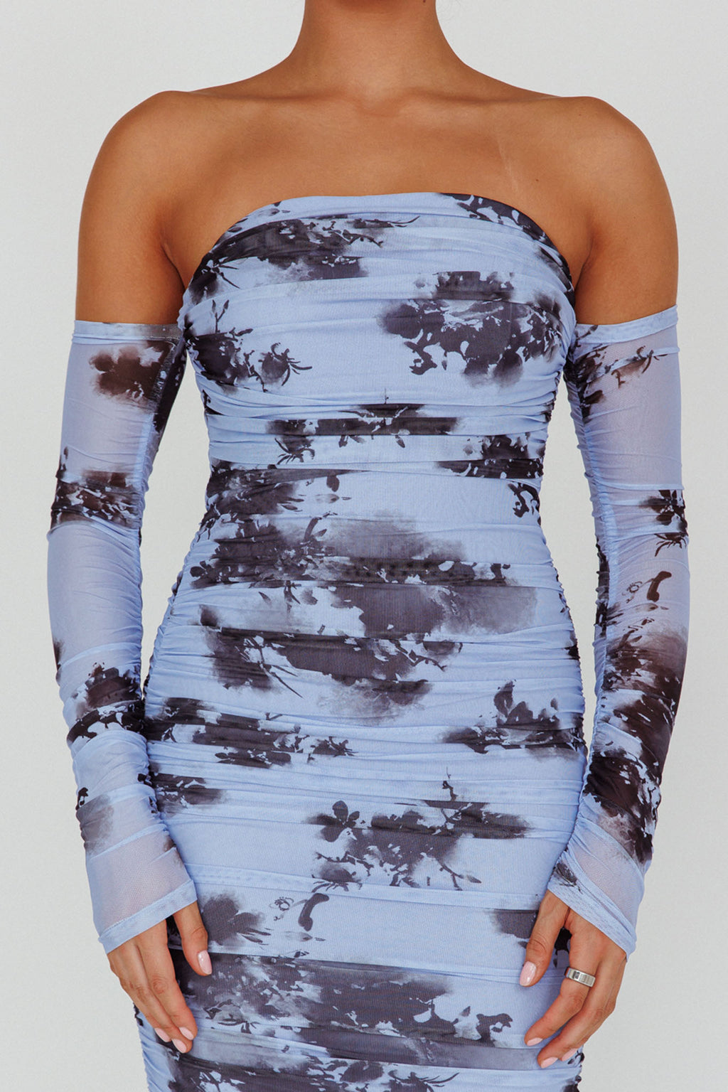 Cece Off-Shoulder Midi Dress Floral Blue by Selfie Leslie Australia