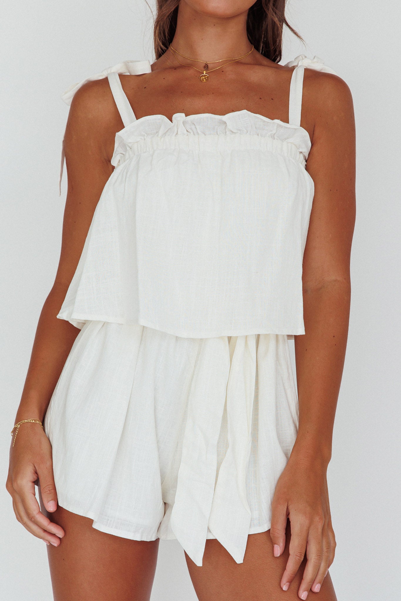 Minnow Tied Shoulder Romper White by Selfie Leslie Australia