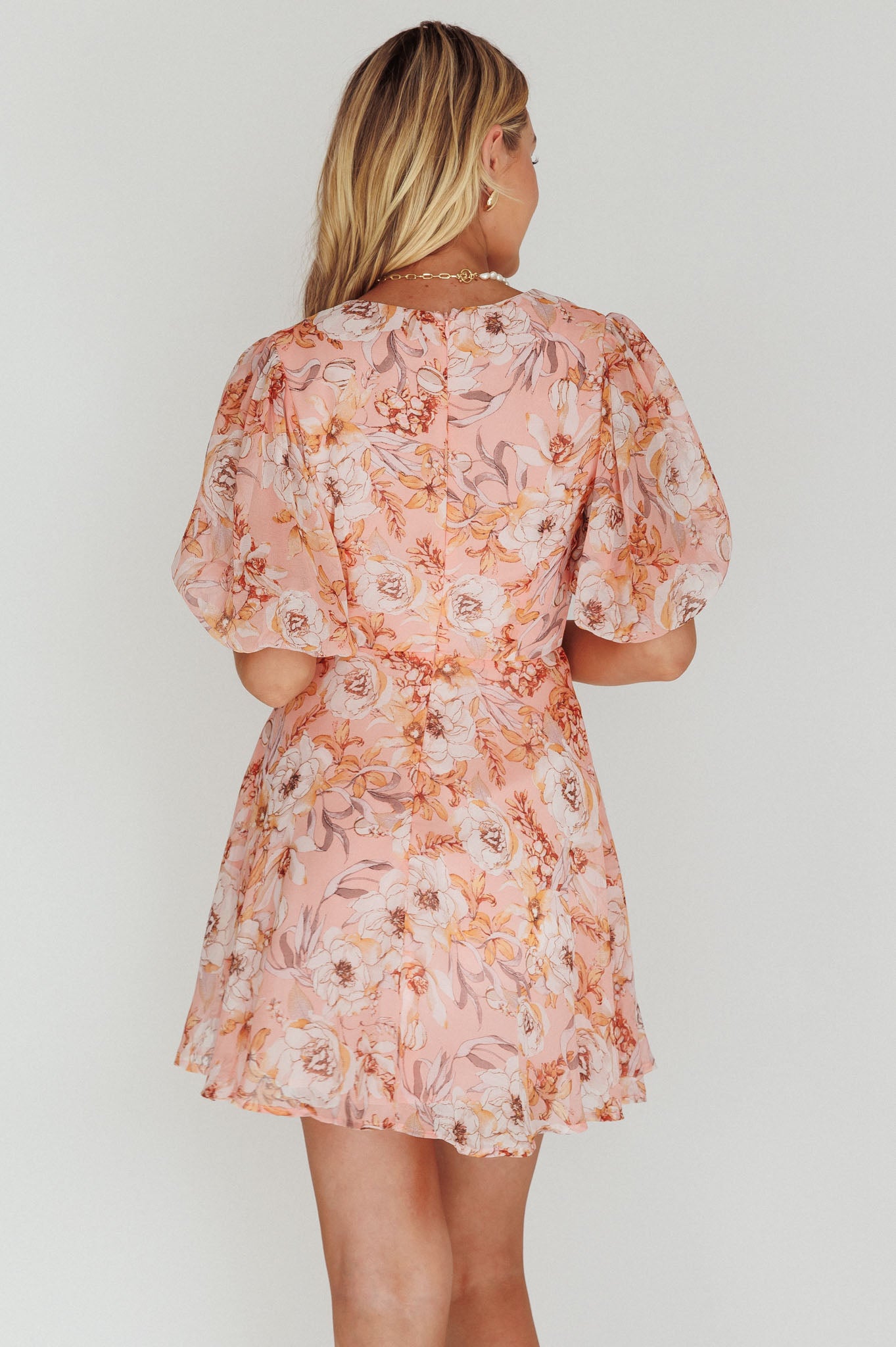 Madison Bow Tie Bust Puff Sleeve Dress Flowers Orange by Selfie Leslie Australia