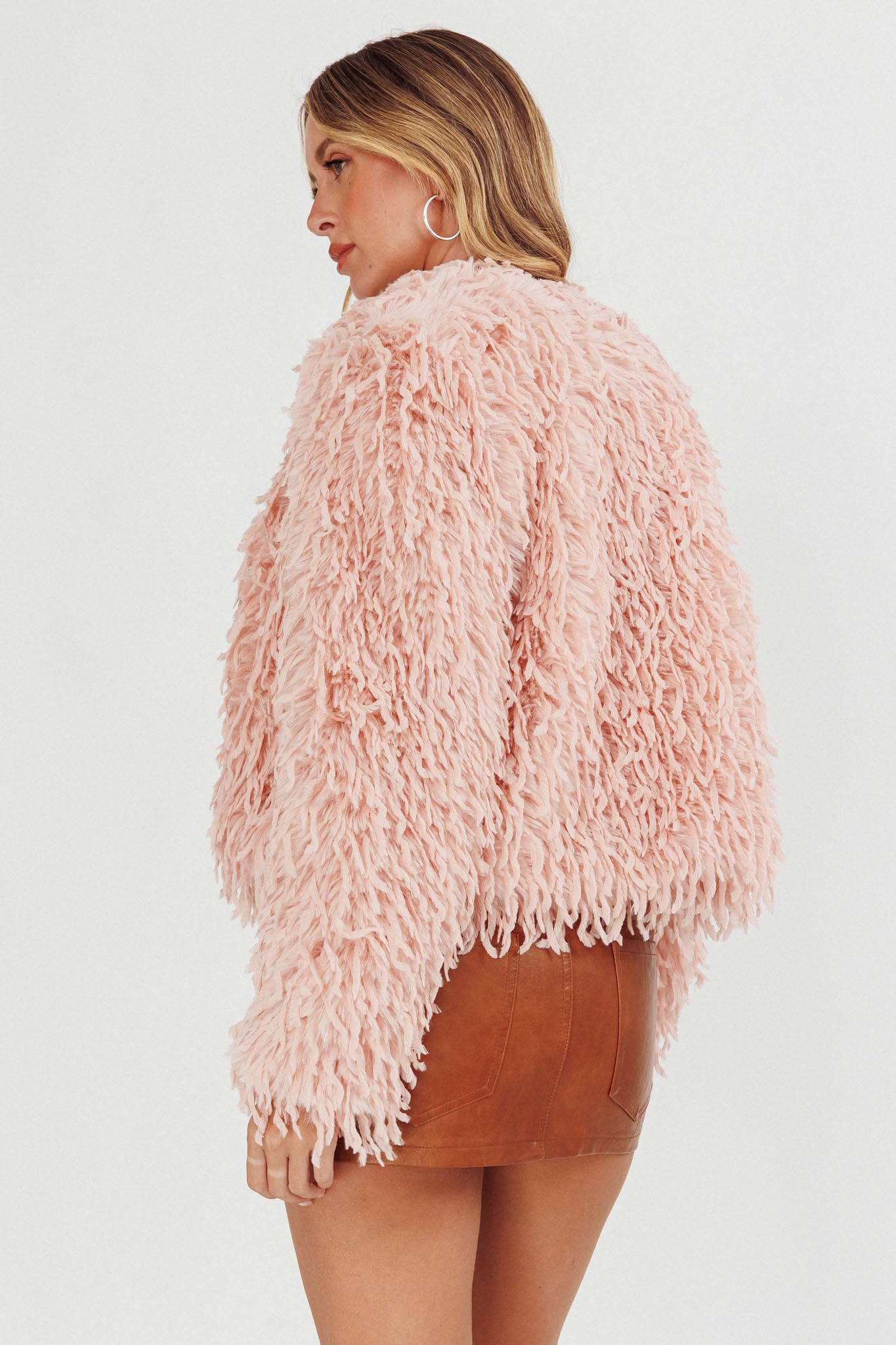 Montana Long Pile Faux Fur Jacket Blush by Selfie Leslie Australia