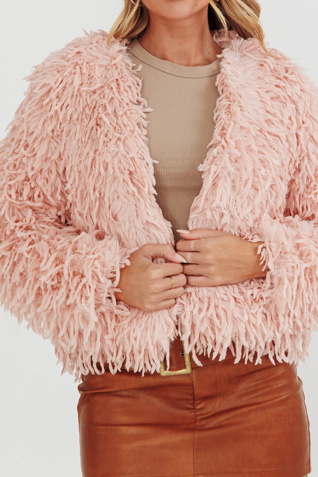 Montana Long Pile Faux Fur Jacket Blush by Selfie Leslie Australia
