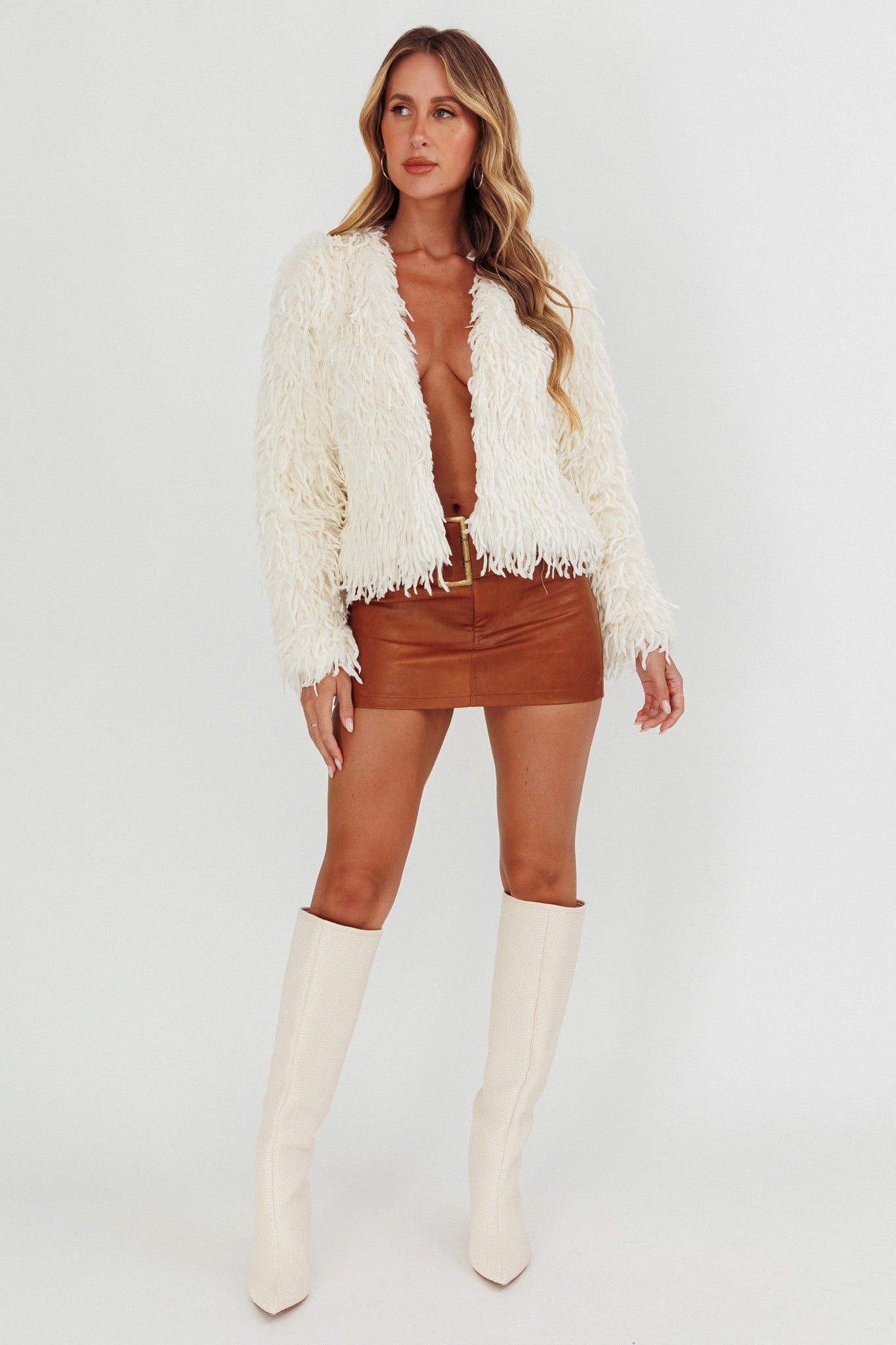 Montana Long Pile Faux Fur Jacket White by Selfie Leslie Australia