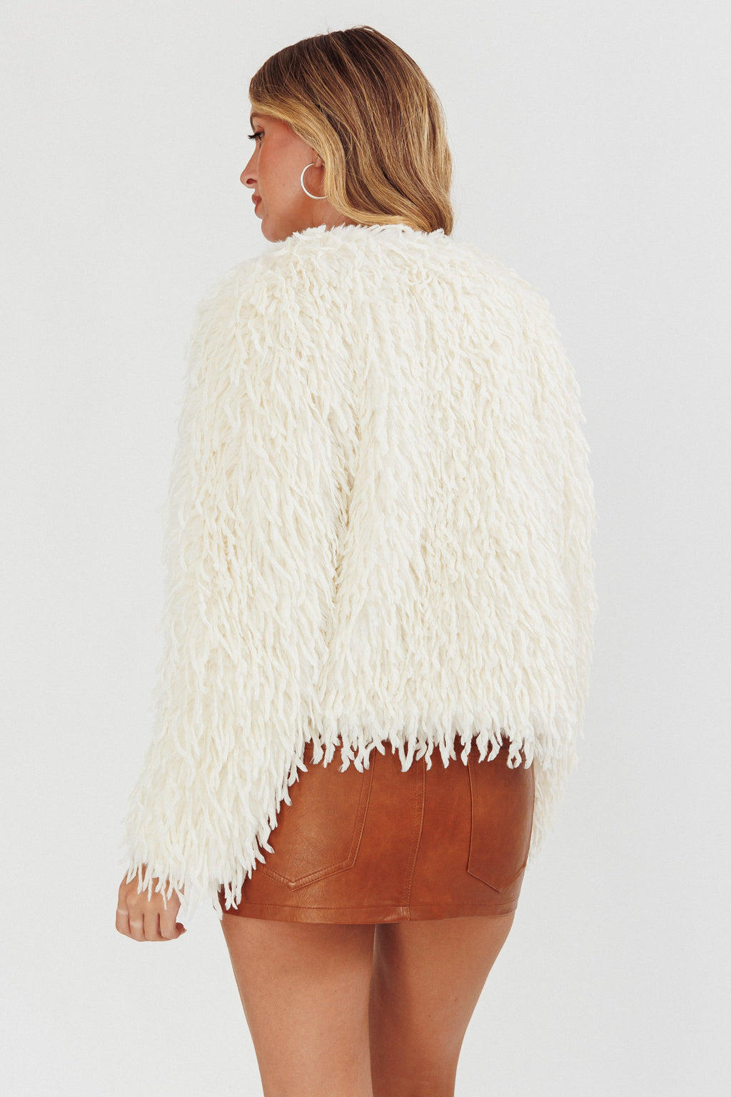 Montana Long Pile Faux Fur Jacket White by Selfie Leslie Australia