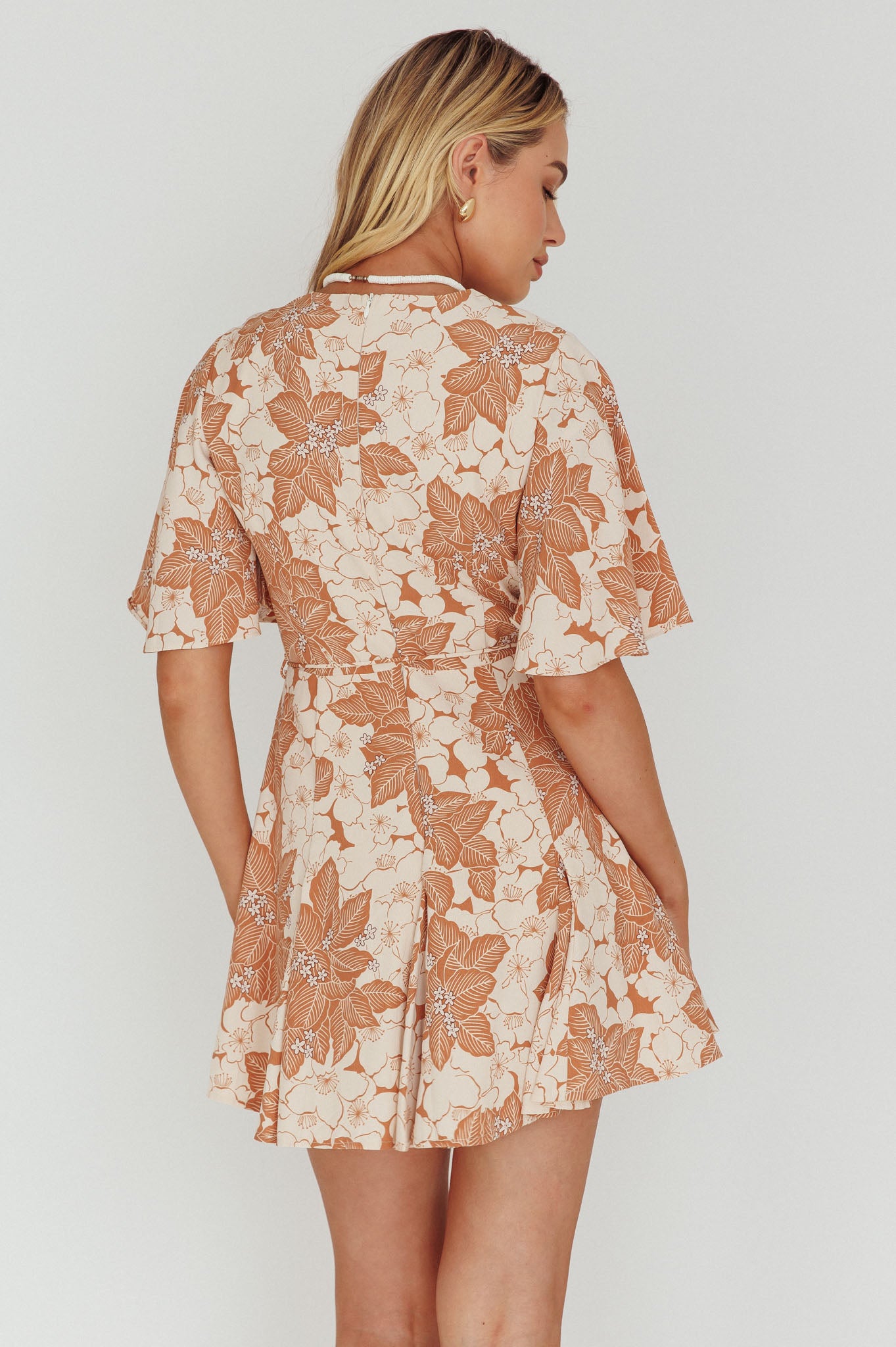 Estelle Angel Sleeve Dress Floral Brown by Selfie Leslie Australia