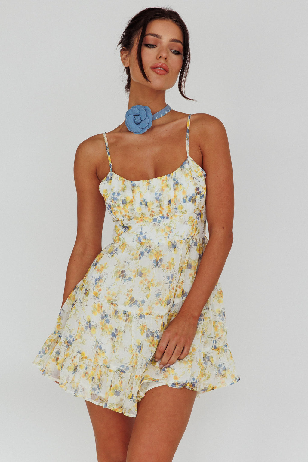 Eternal Sunshine Gathered Bust Babydoll Dress Vintage Blue by Selfie Leslie Australia