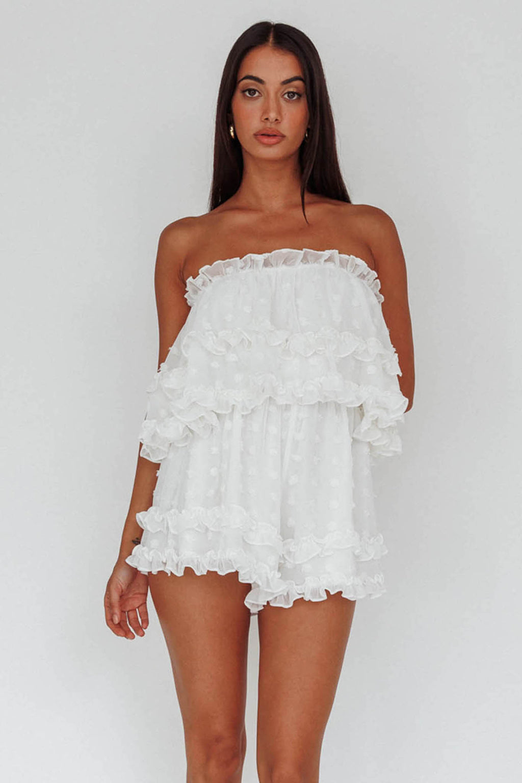 Memories Tiered Bust Frill Trim Romper White by Selfie Leslie Australia