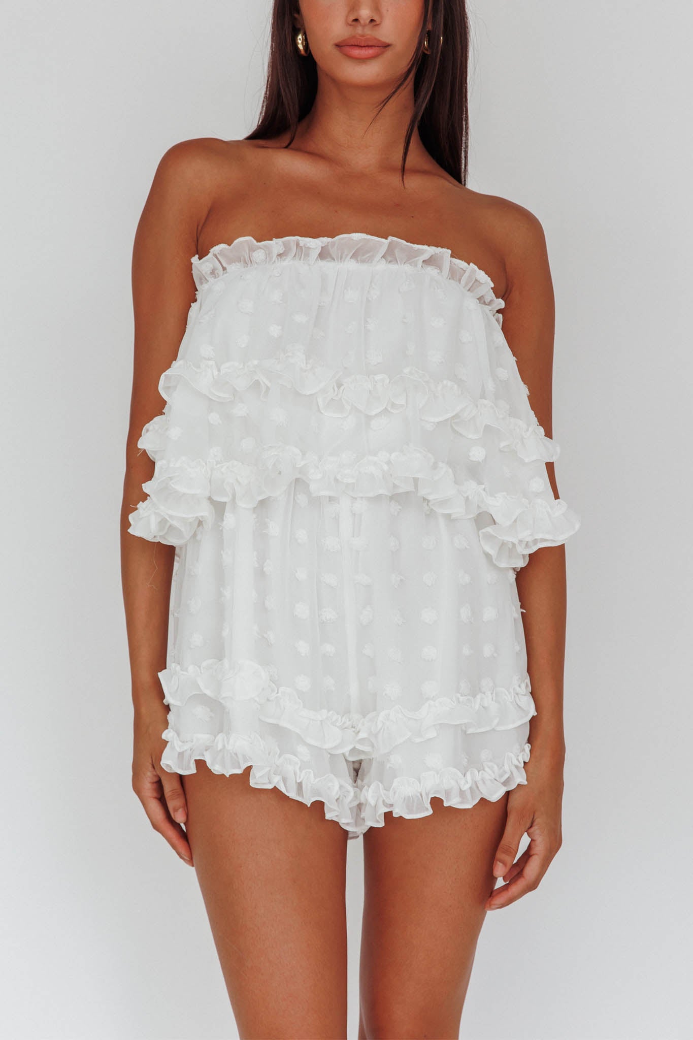 Memories Tiered Bust Frill Trim Romper White by Selfie Leslie Australia