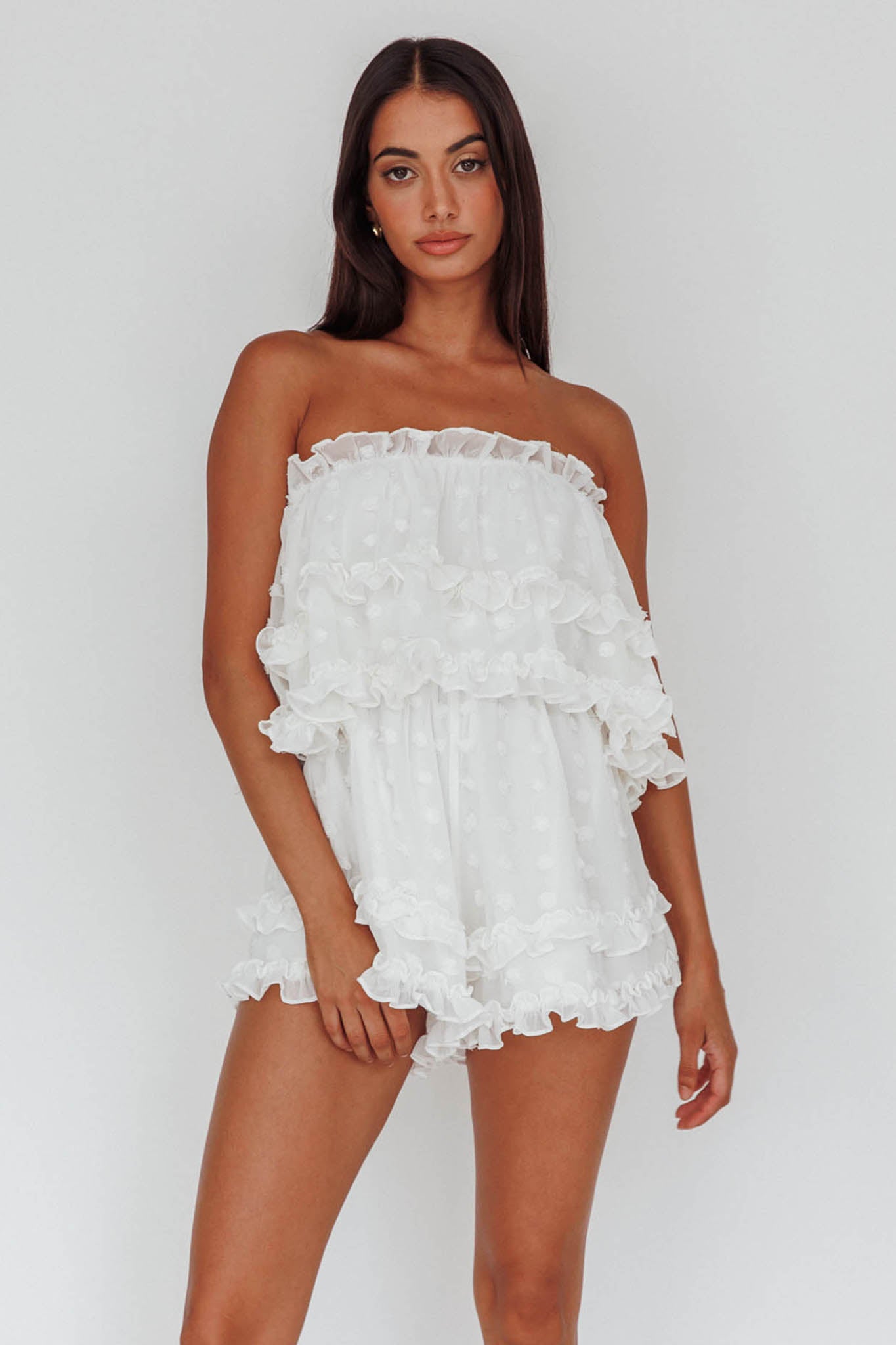 Memories Tiered Bust Frill Trim Romper White by Selfie Leslie Australia