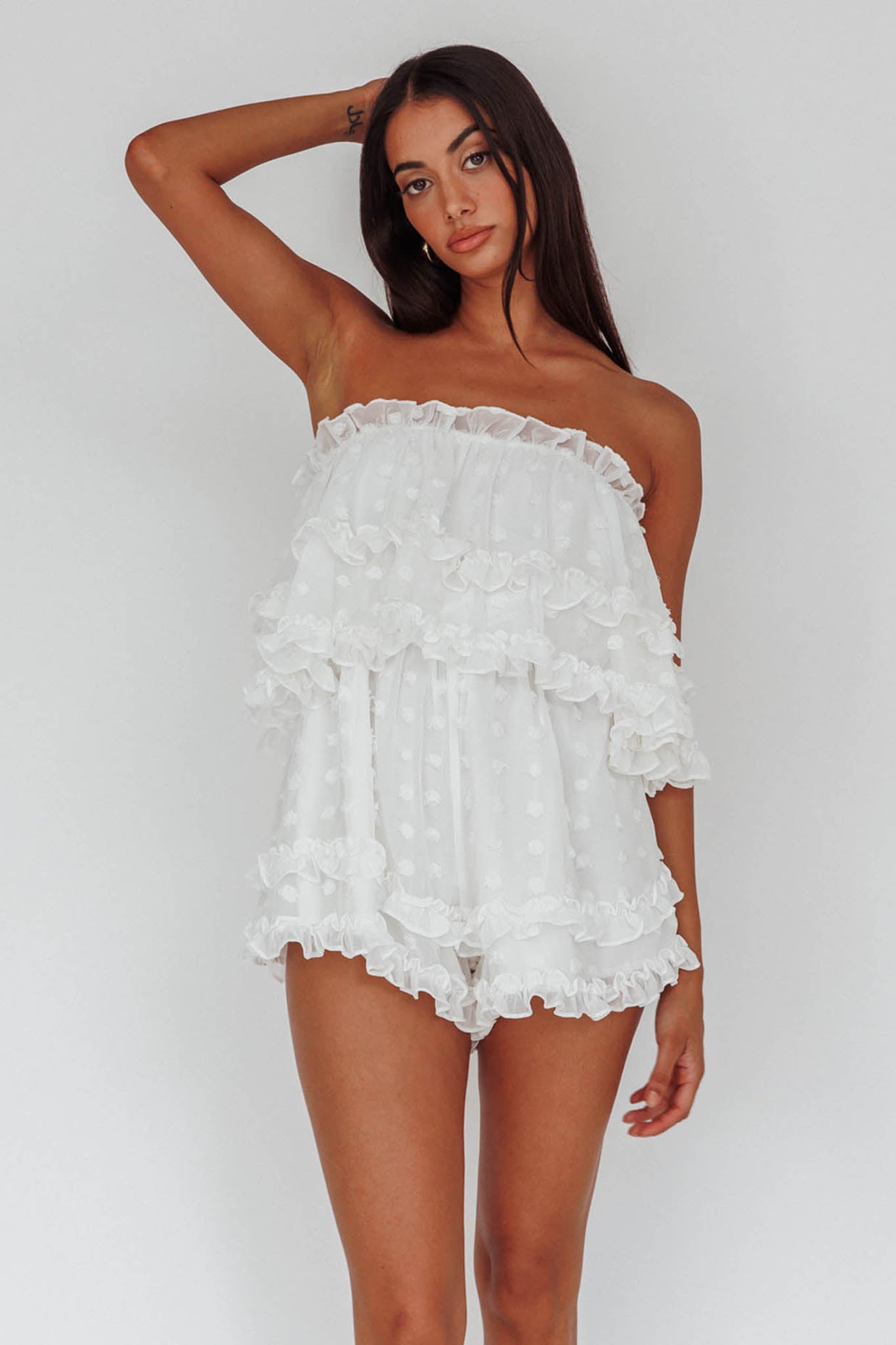 Memories Tiered Bust Frill Trim Romper White by Selfie Leslie Australia