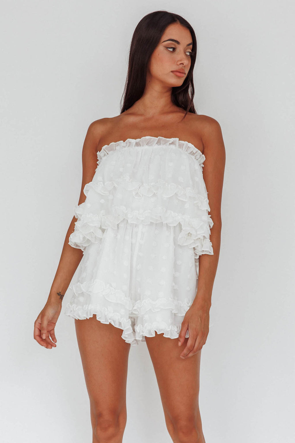 Memories Tiered Bust Frill Trim Romper White by Selfie Leslie Australia