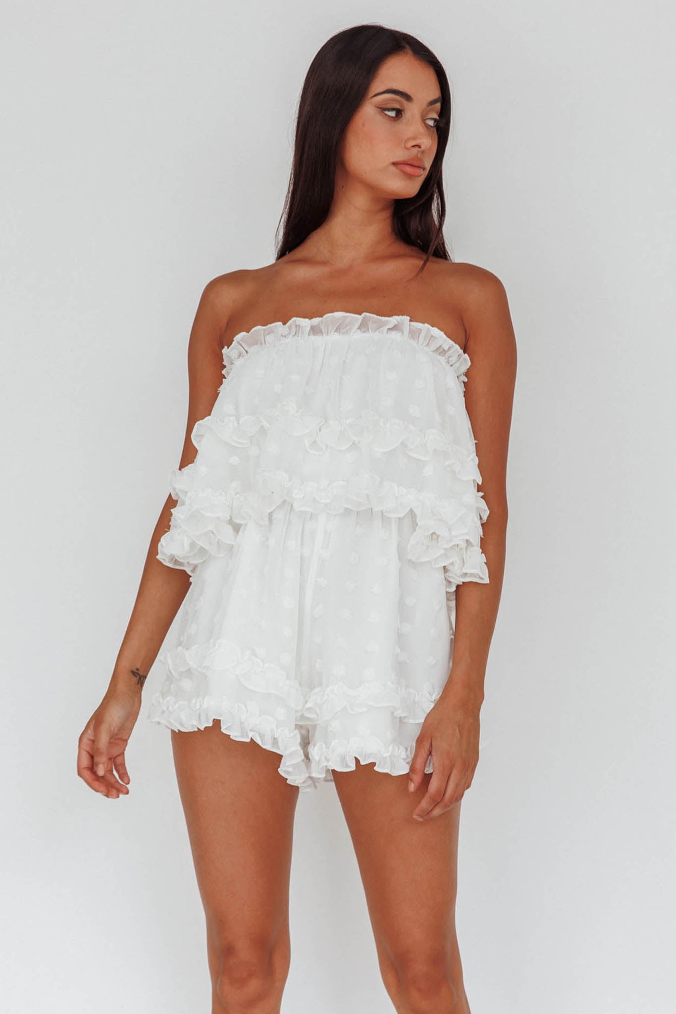 Memories Tiered Bust Frill Trim Romper White by Selfie Leslie Australia