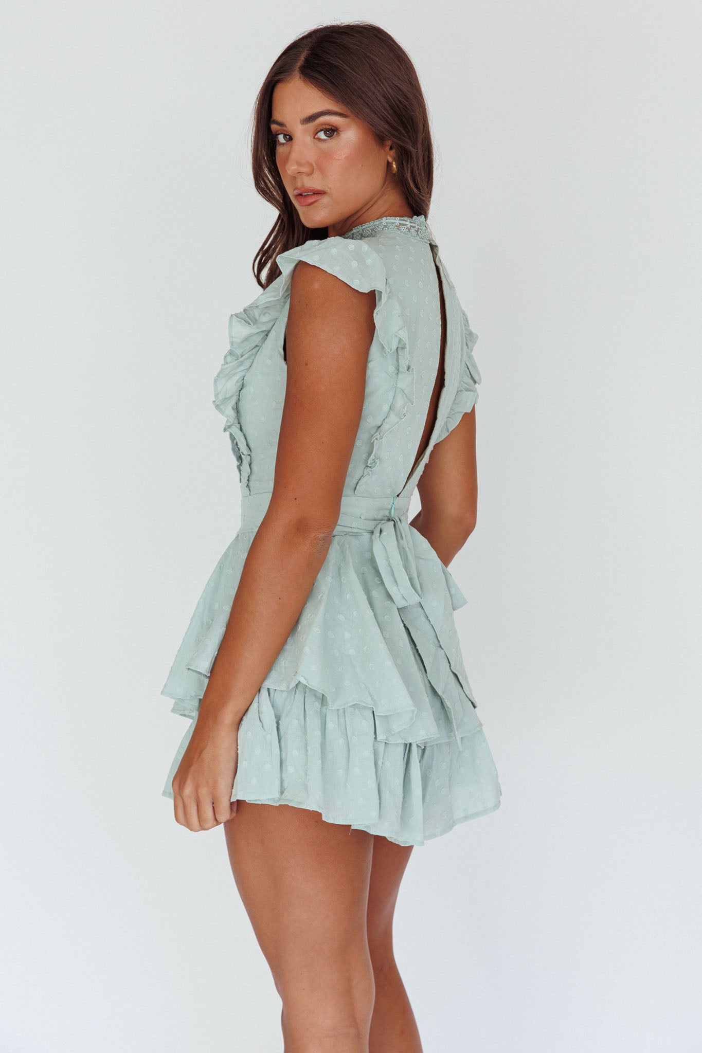Nellie Lace Bust High Neck Romper Sage by Selfie Leslie Australia