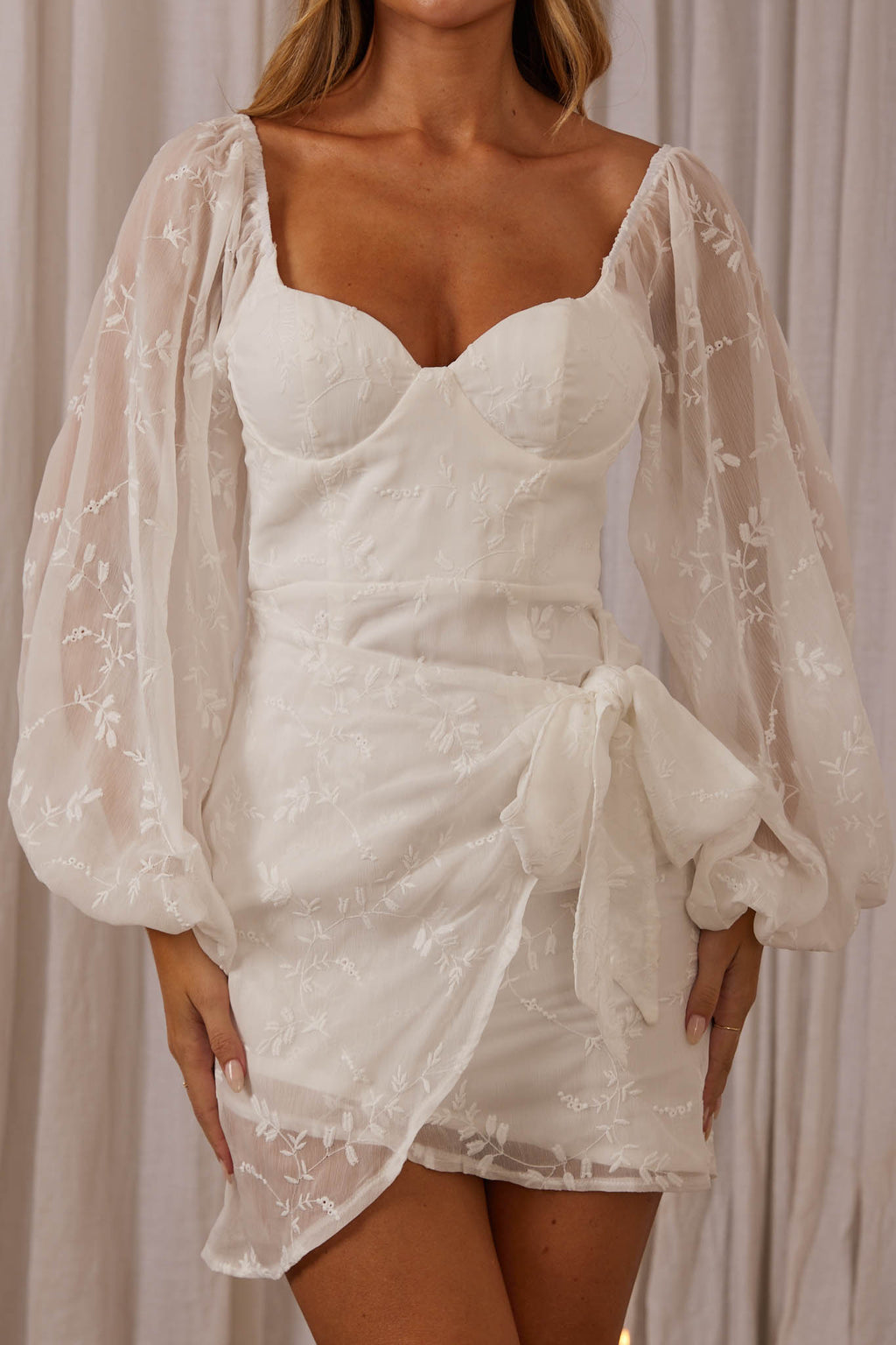 Aphrodite Long Sleeve Embroidered Dress White by Selfie Leslie Australia