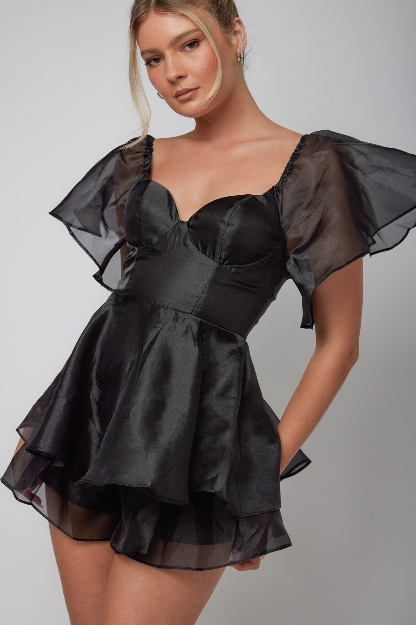 Aphrodite Angel Sleeve Layered Romper Black by Selfie Leslie Australia