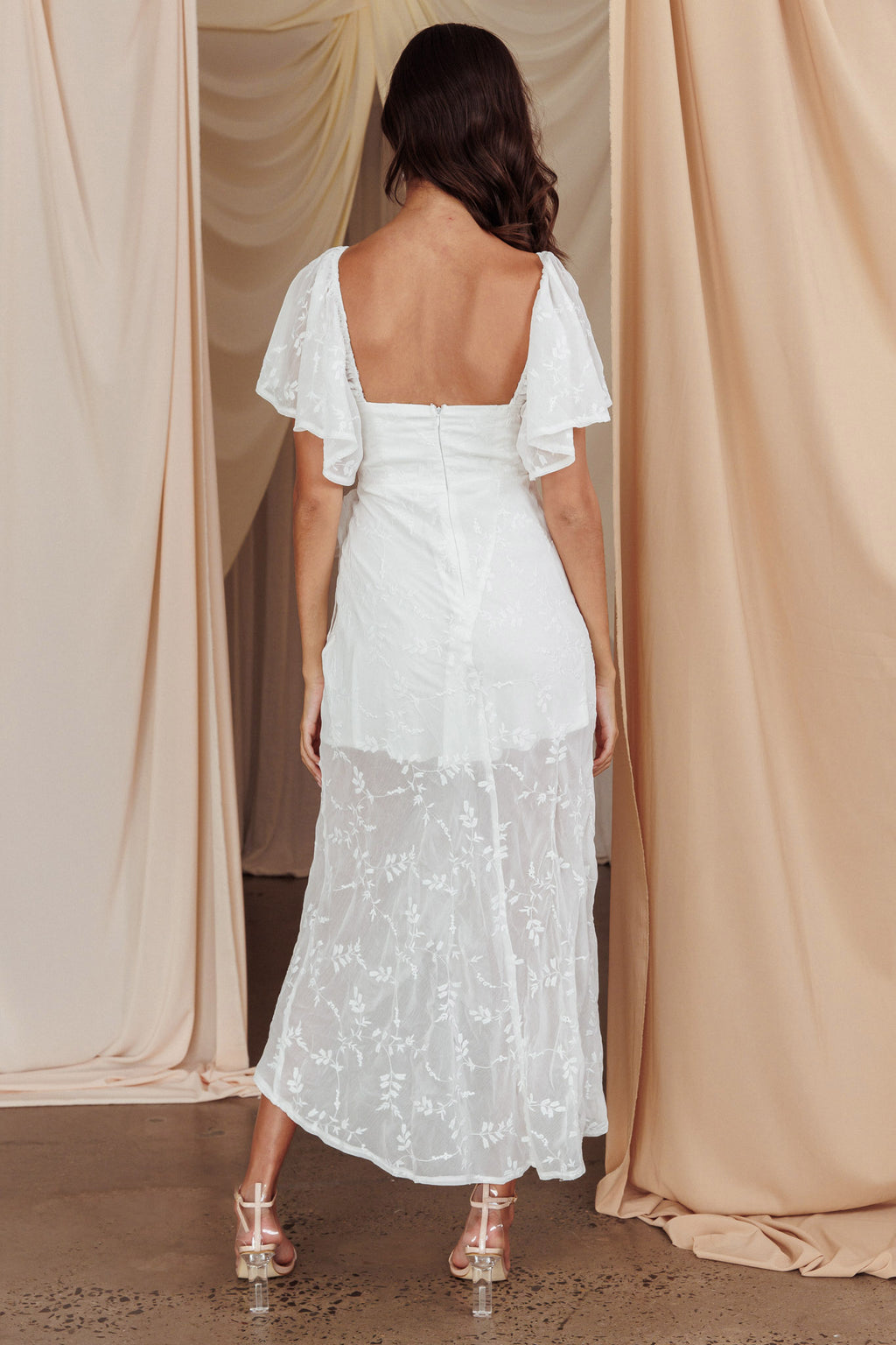 Aphrodite Molded Bust Angel Sleeve Midi Dress Floral White by Selfie Leslie Australia