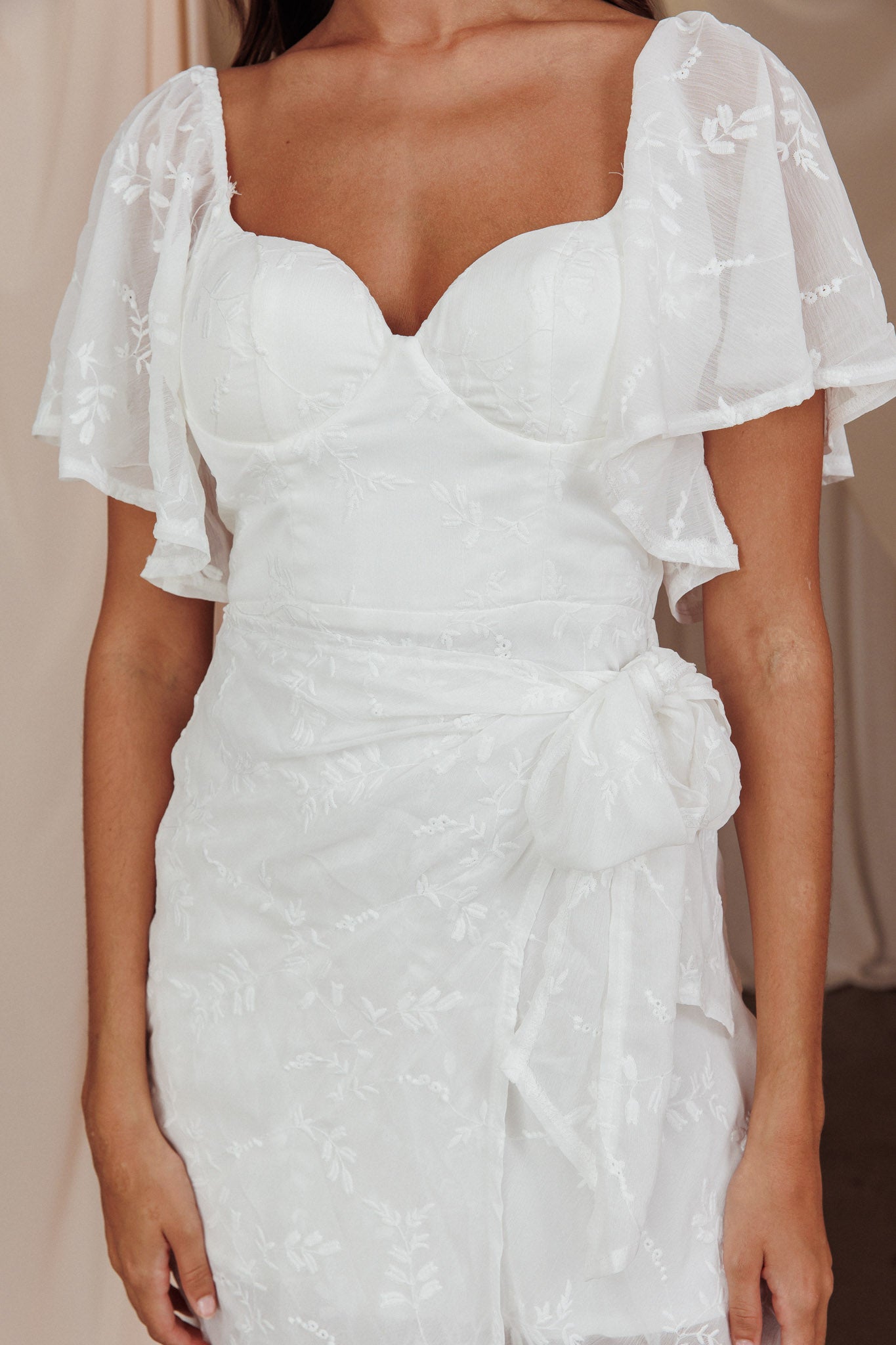 Aphrodite Molded Bust Angel Sleeve Midi Dress Floral White by Selfie Leslie Australia