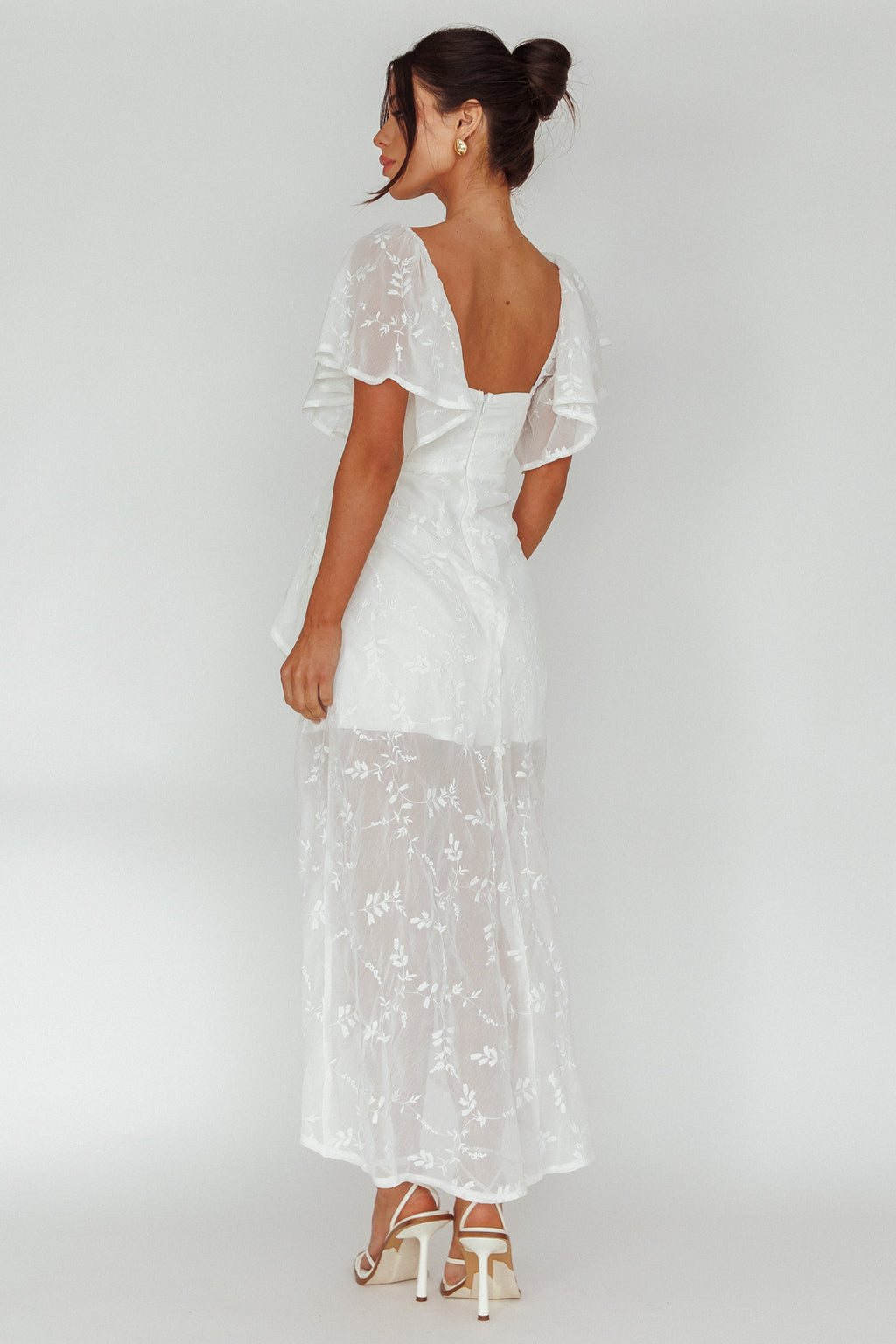 Aphrodite Molded Bust Angel Sleeve Midi Dress Floral White by Selfie Leslie Australia