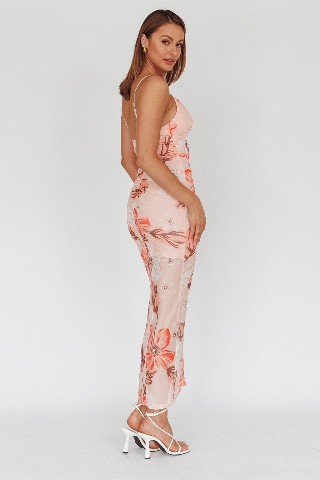 Lake Como Fitted Bodice Side Split Dress Floral Pink by Selfie Leslie Australia