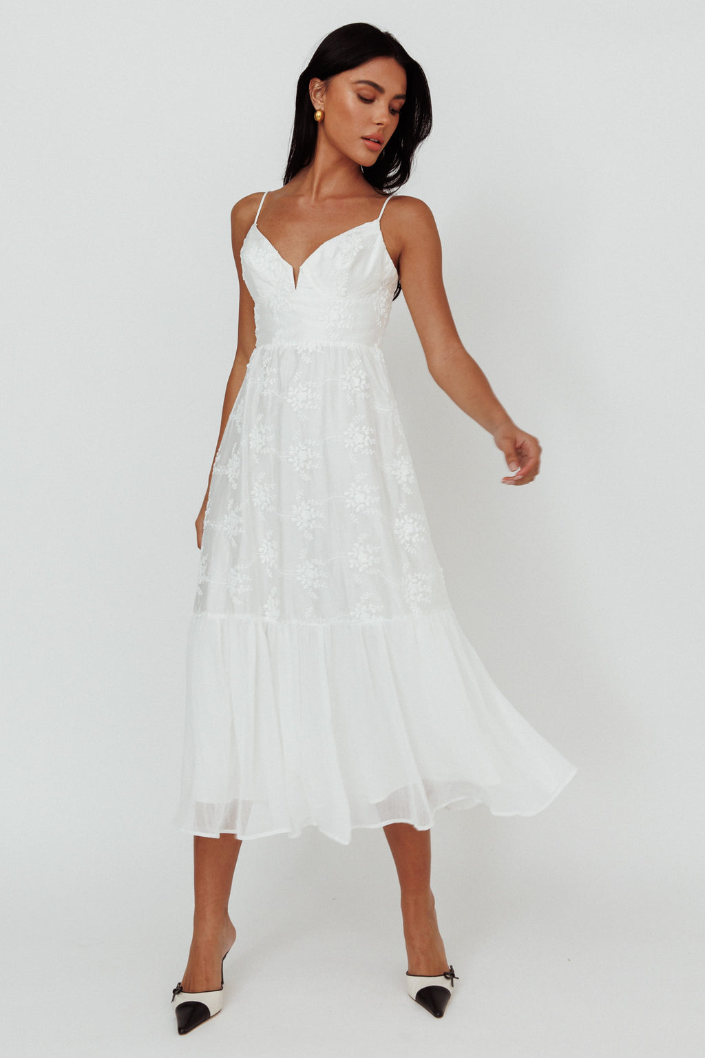 Lake Como Floral Embroidered Midi Dress White by Selfie Leslie Australia