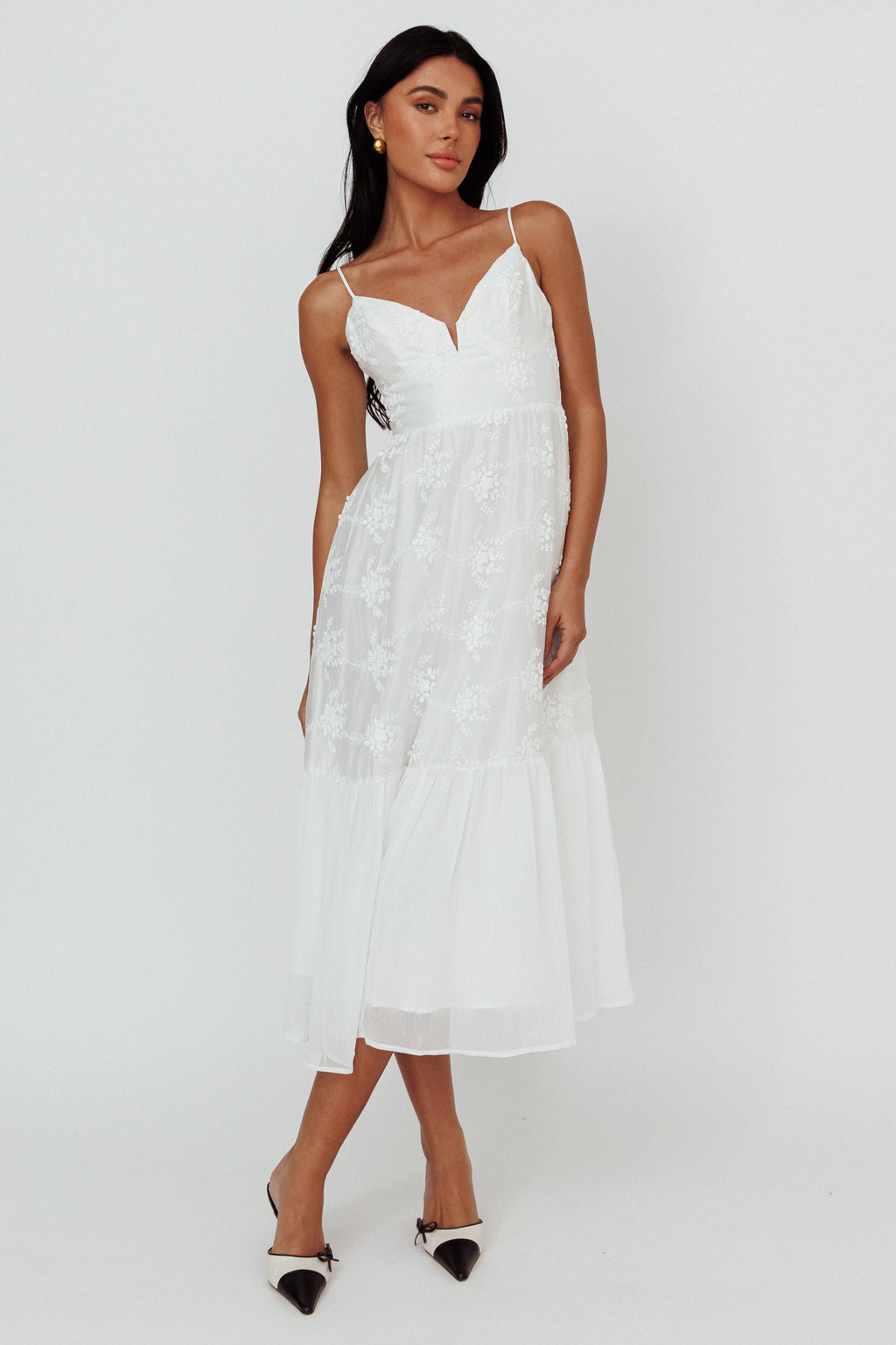Lake Como Floral Embroidered Midi Dress White by Selfie Leslie Australia